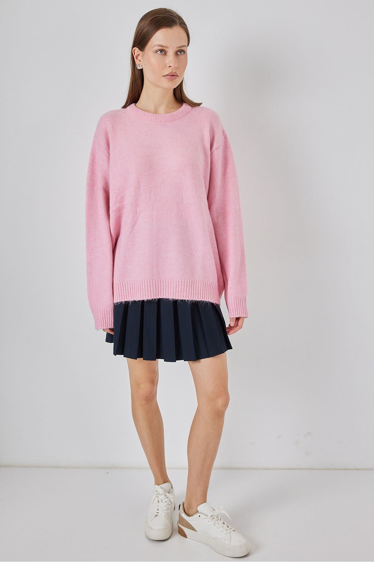 15895 Kadın Oversize Triko Kazak - A. Pembe