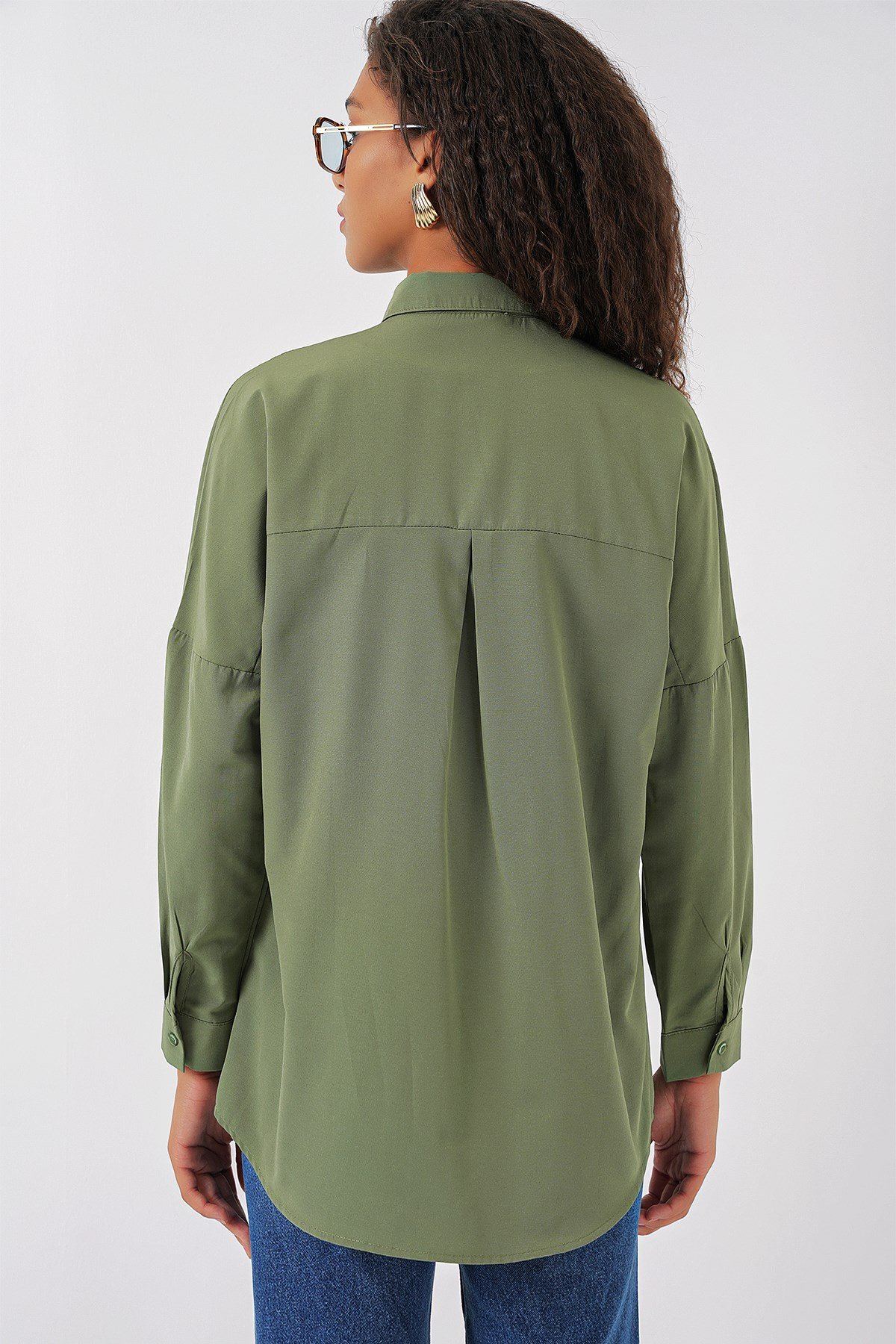 3900 Oversize Uzun Basic Gömlek - Haki