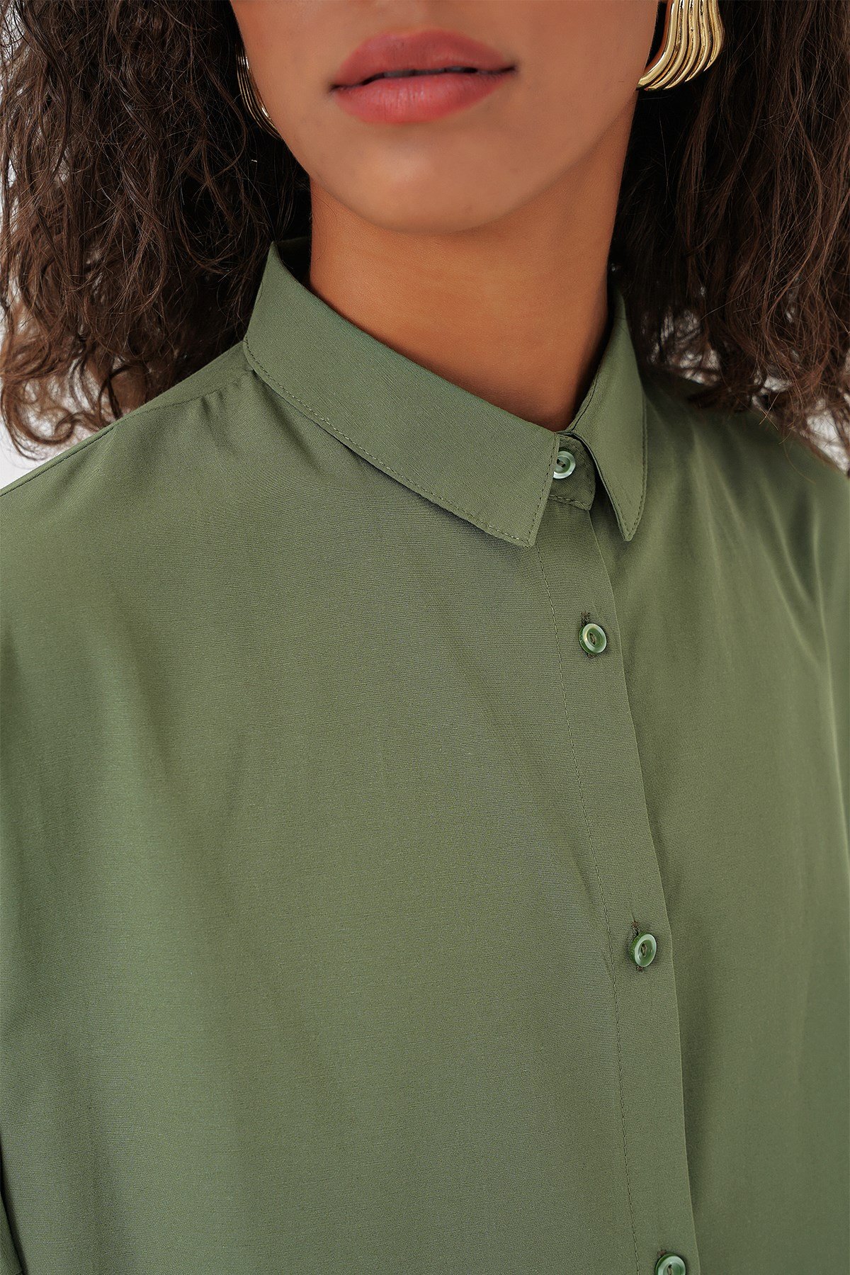 3900 Oversize Uzun Basic Gömlek - Haki