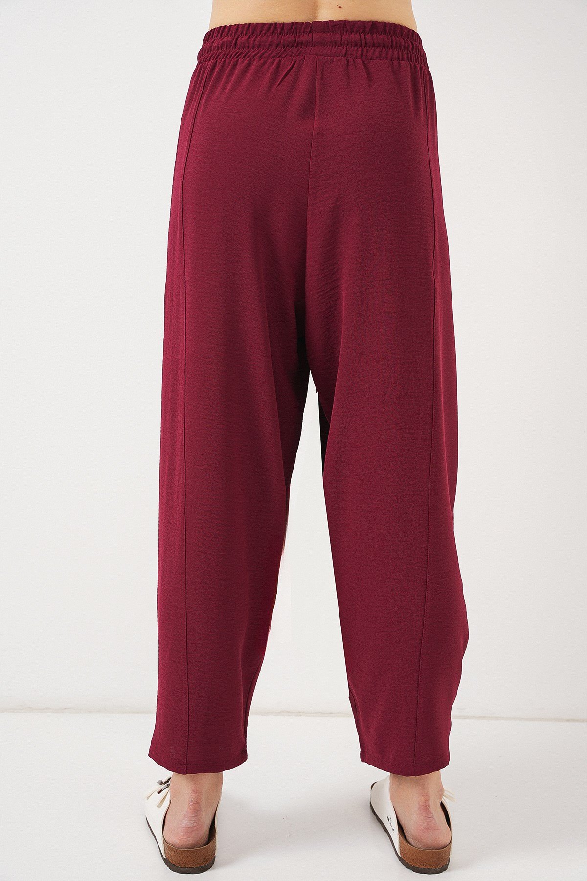 6591 Dokuma Şalvar Pantolon - Bordo