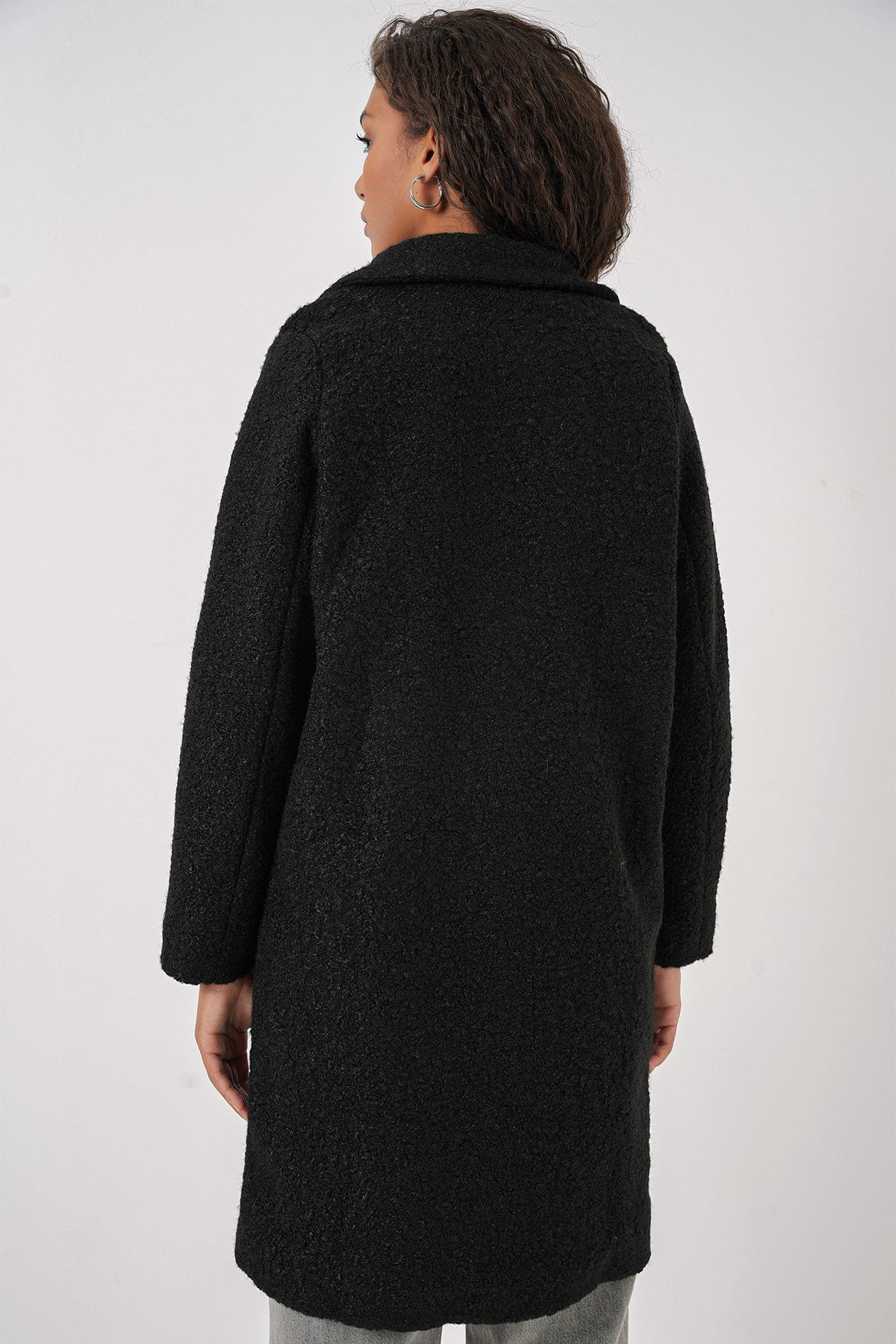 9082 Oversize Kaşe Kaban - Siyah