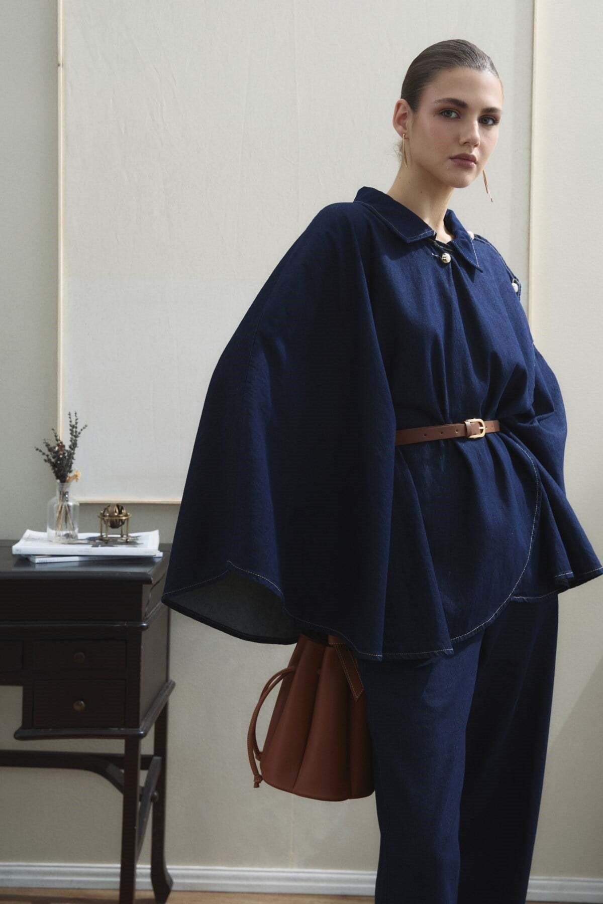 Denim Pelerin Pantolonlu Takım - Lacivert