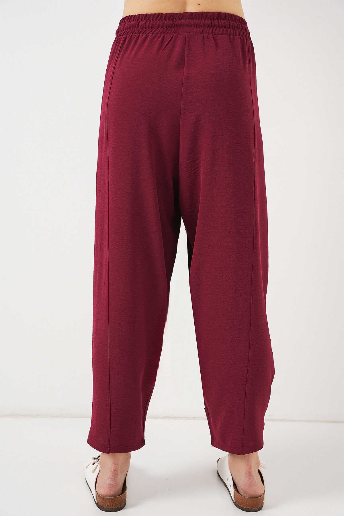 Dokuma Şalvar Pantolon - Bordo
