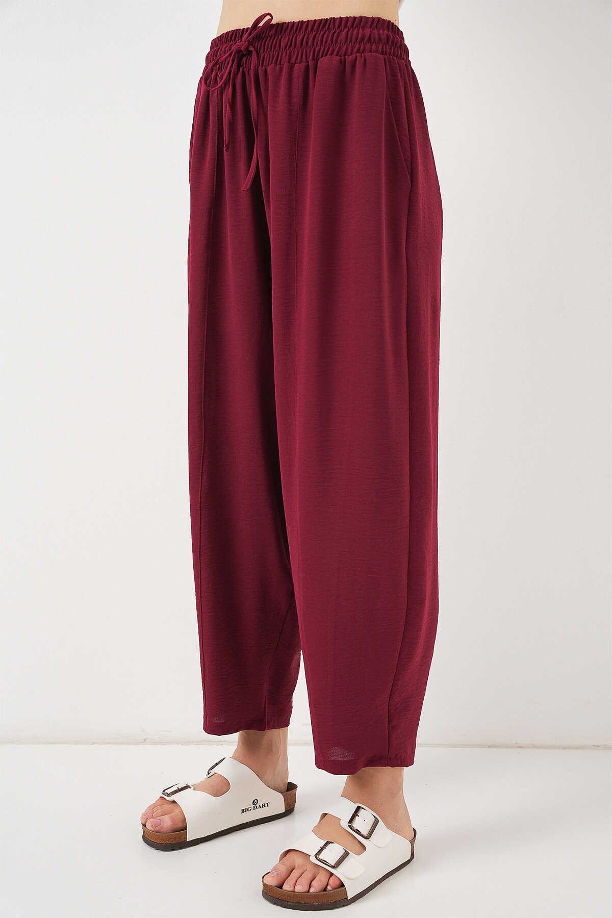 Dokuma Şalvar Pantolon - Bordo
