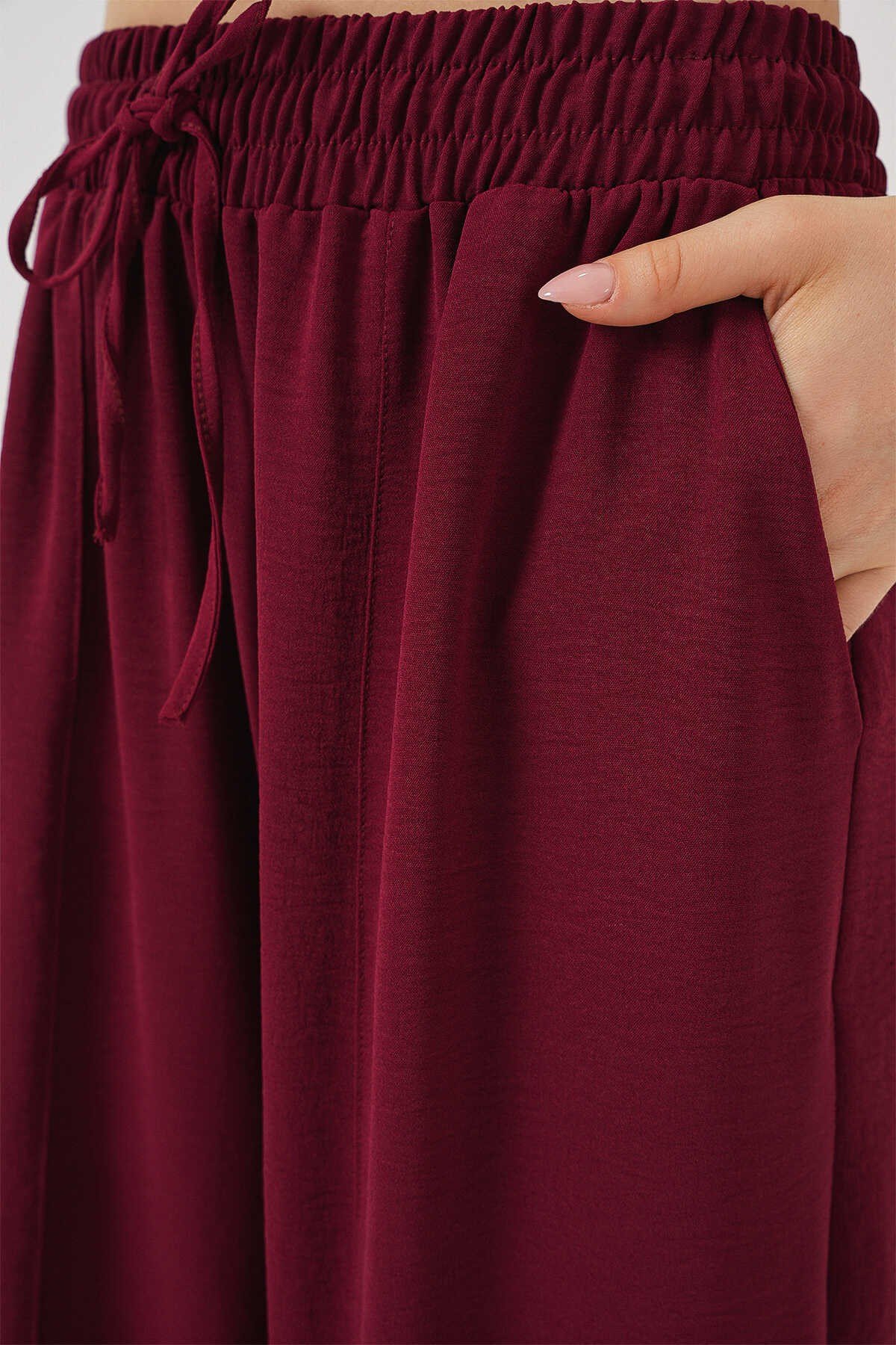 Dokuma Şalvar Pantolon - Bordo