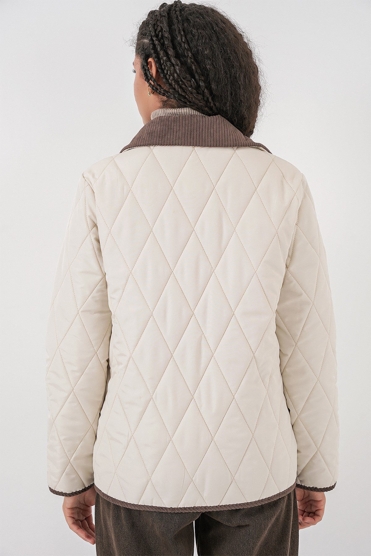 Kadın Kapitone Oversize Mont 5226 - Ekru Kahve