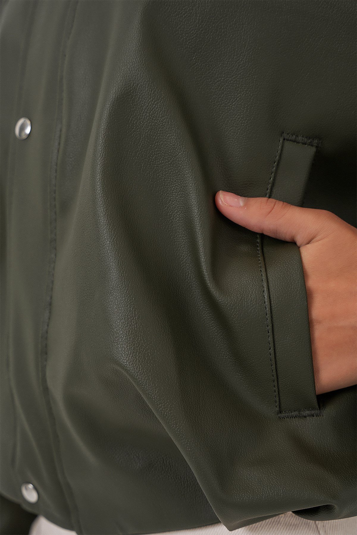 Kadın Oversize Deri Ceket 1055 - Haki