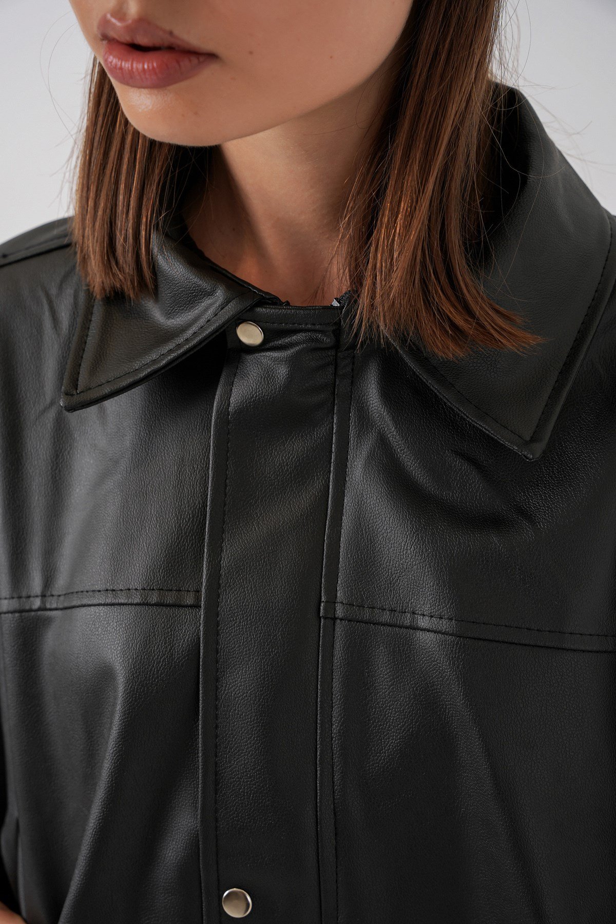 Kadın Oversize Deri Ceket 1055 - Siyah