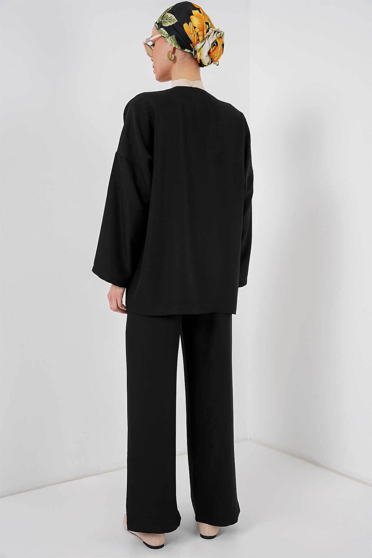 Keten Kimono Siyah Kadın Alt-Üst Takım 6727