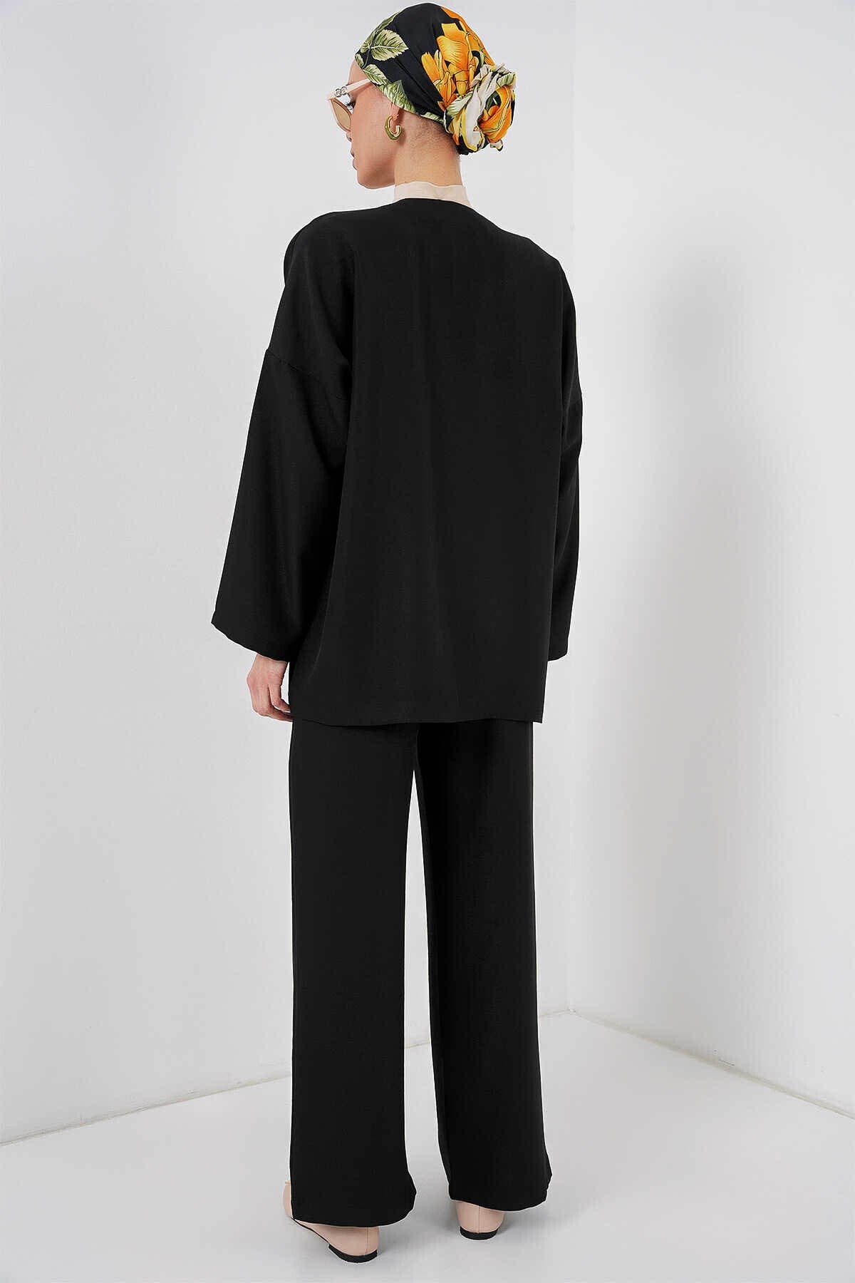 Keten Kimono Siyah Kadın Alt-Üst Takım 6727