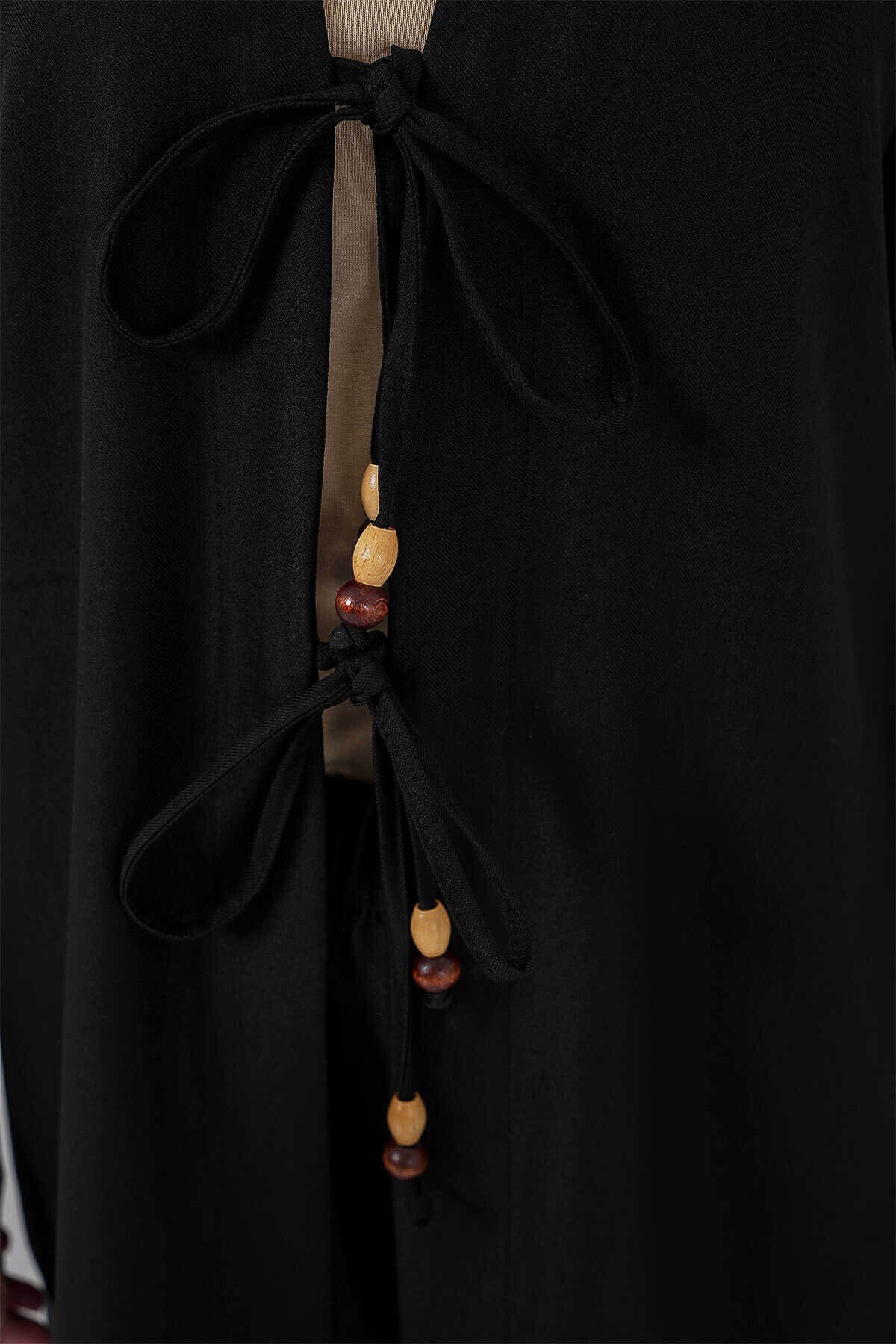 Keten Kimono Siyah Kadın Alt-Üst Takım 6727
