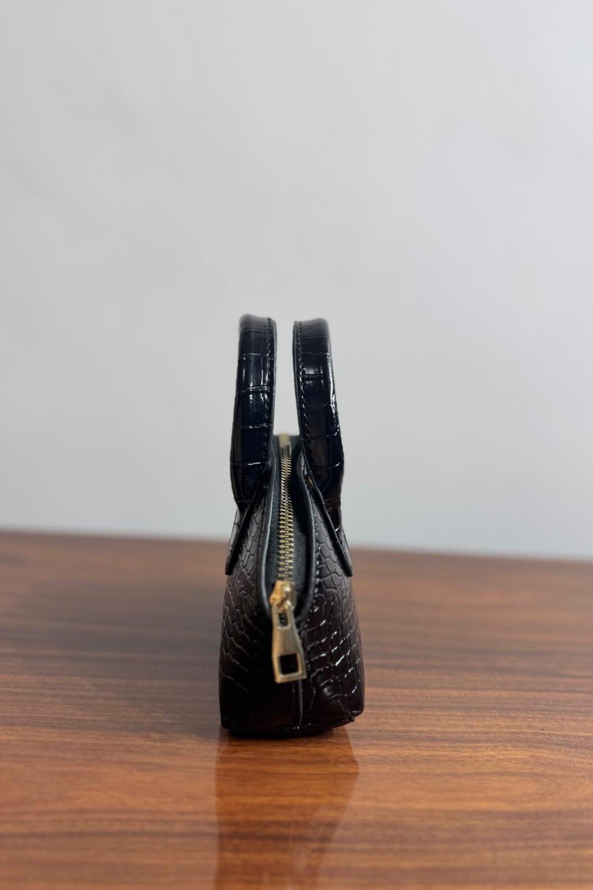 Kroko Desen Mini Çapraz Askılı El Ve Omuz Çantası - Siyah