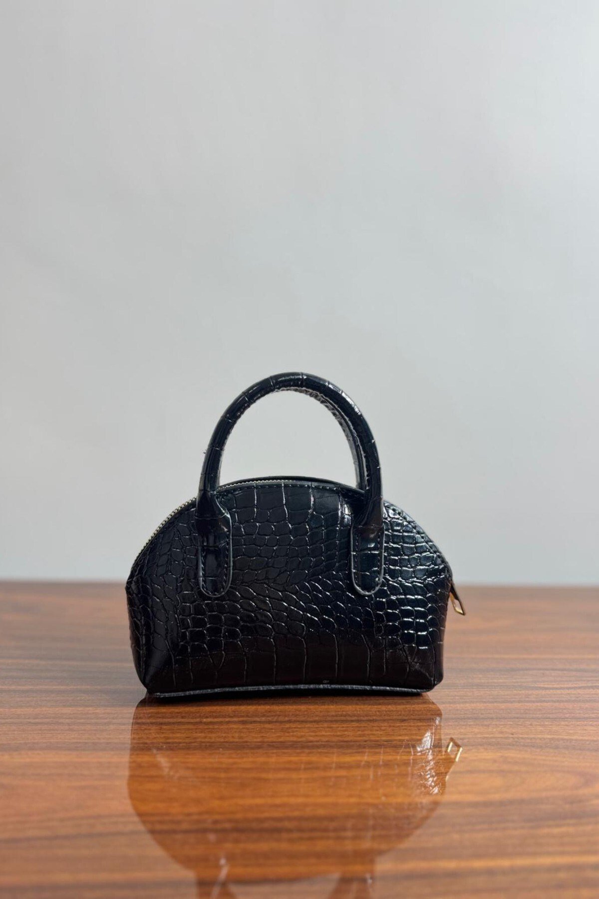 Kroko Desen Mini Çapraz Askılı El Ve Omuz Çantası - Siyah