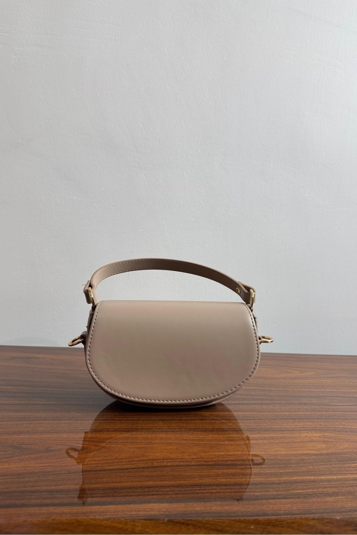 Mini Oval El Ve Omuz Çantası - Vizon