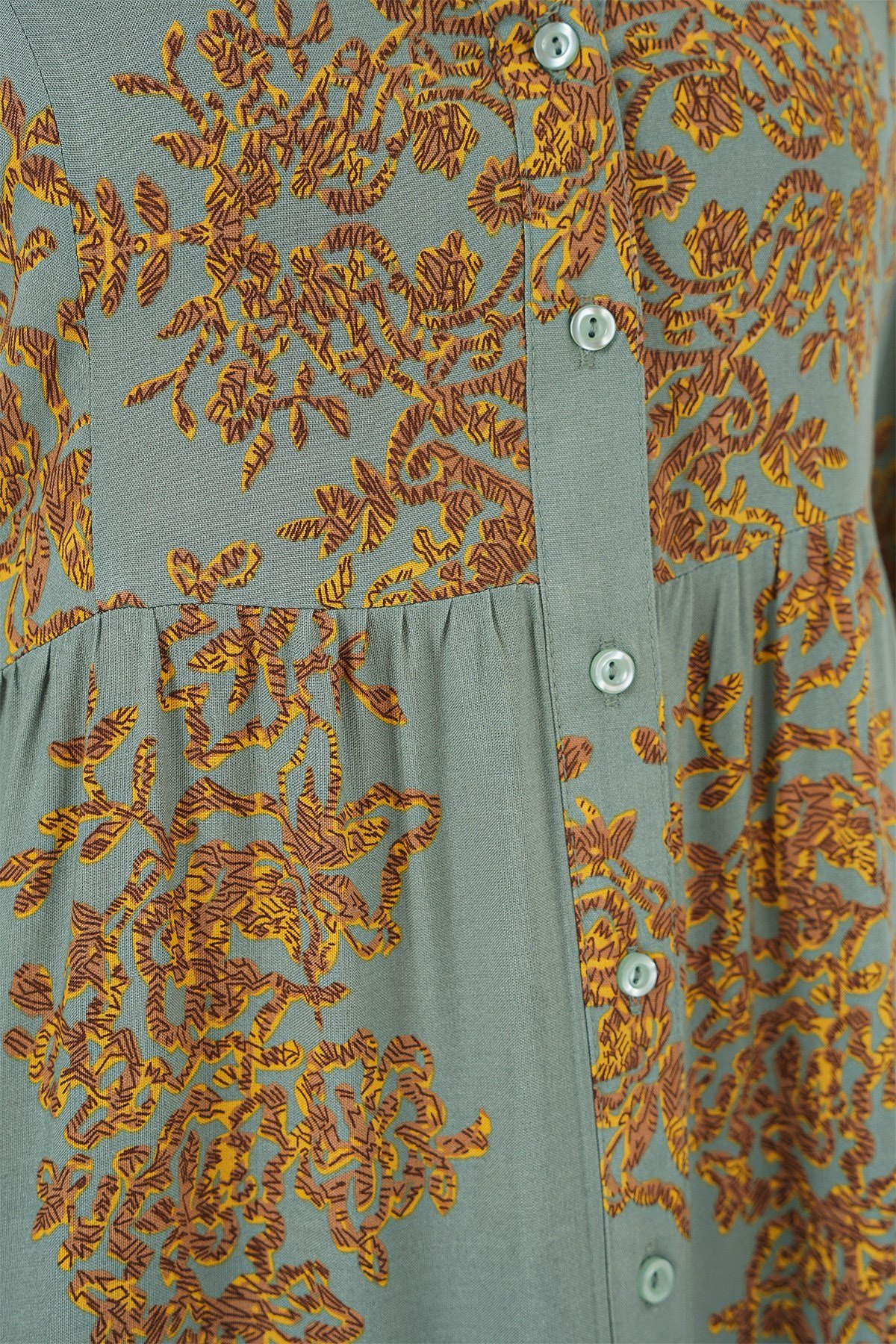 Mint Gold Desenli Tesettür Elbise 2423