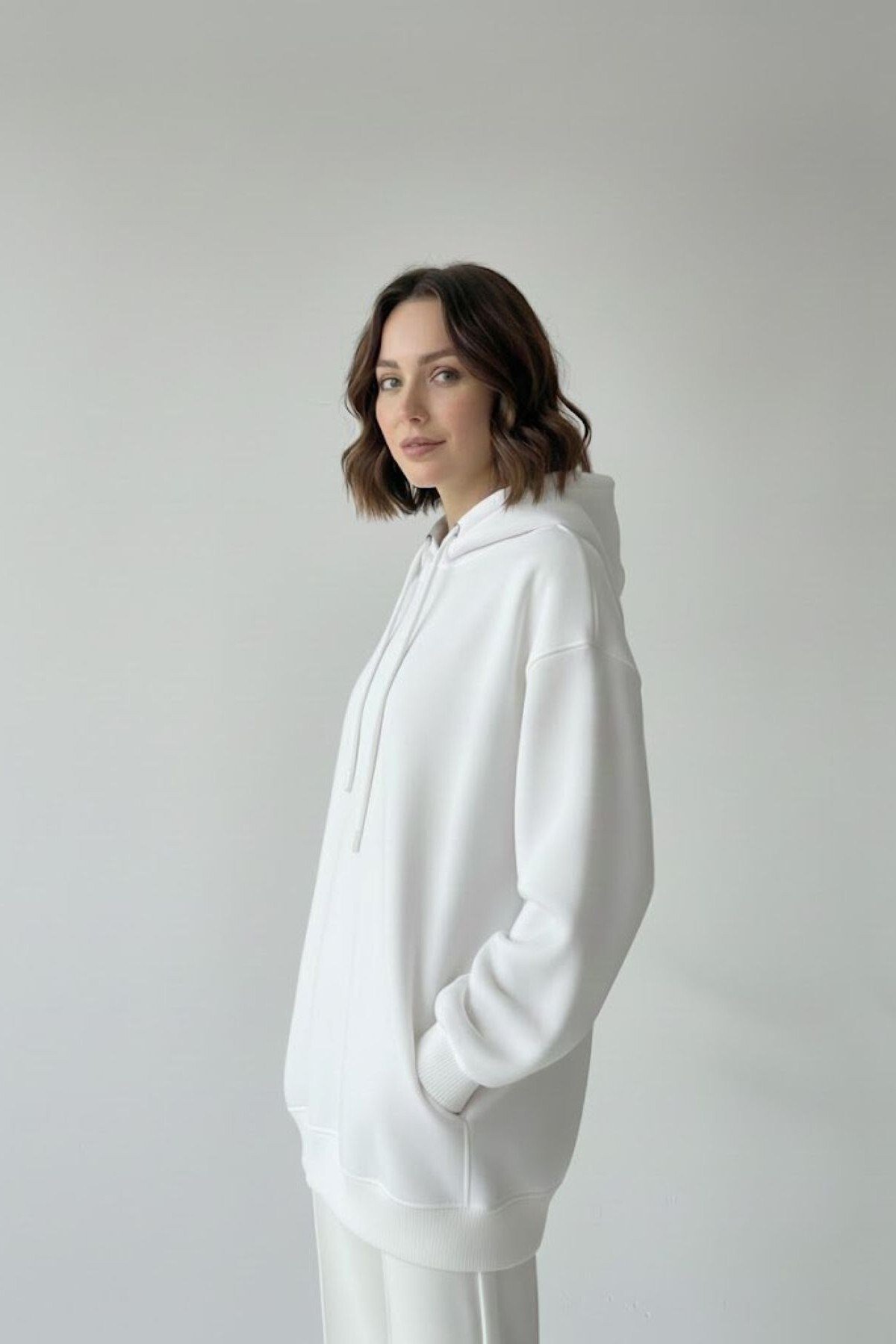 Oversize Kapüşonlu Sweatshirt - Beyaz