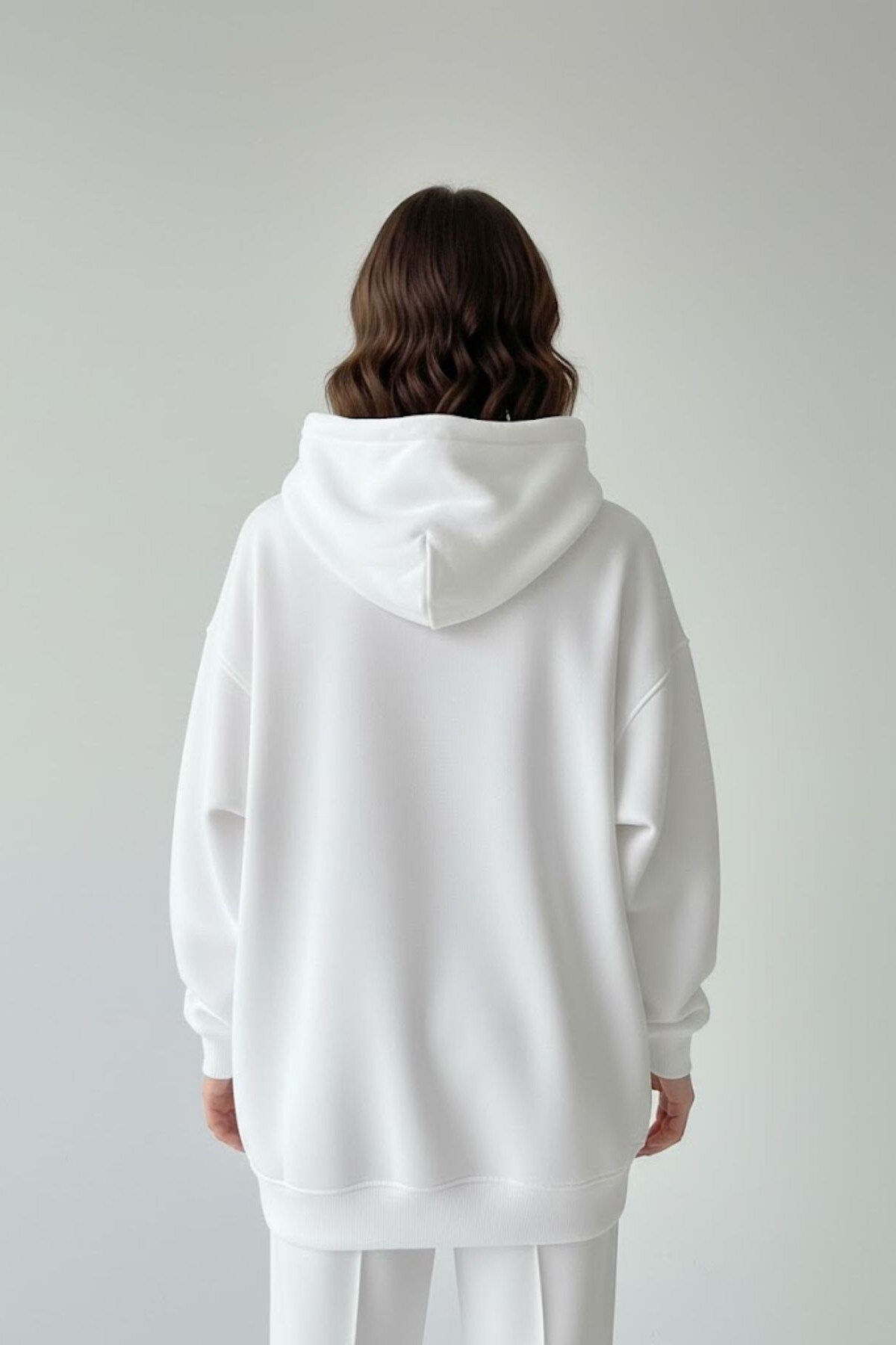 Oversize Kapüşonlu Sweatshirt - Beyaz