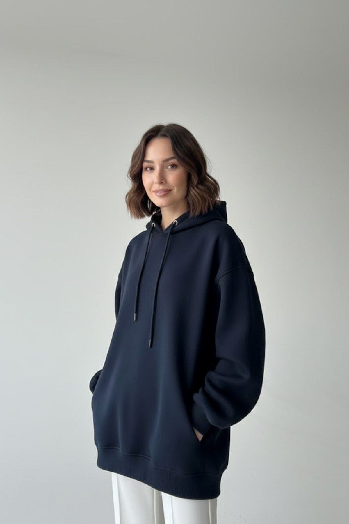 Oversize Kapüşonlu Sweatshirt - Lacivert