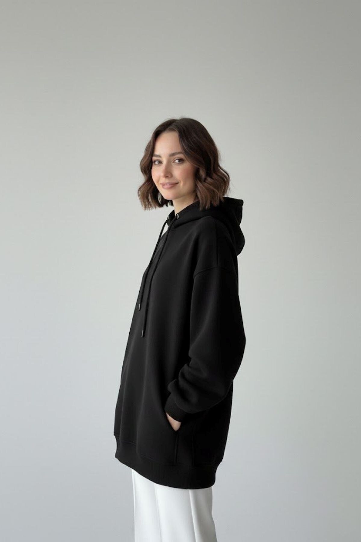 Oversize Kapüşonlu Sweatshirt - Siyah
