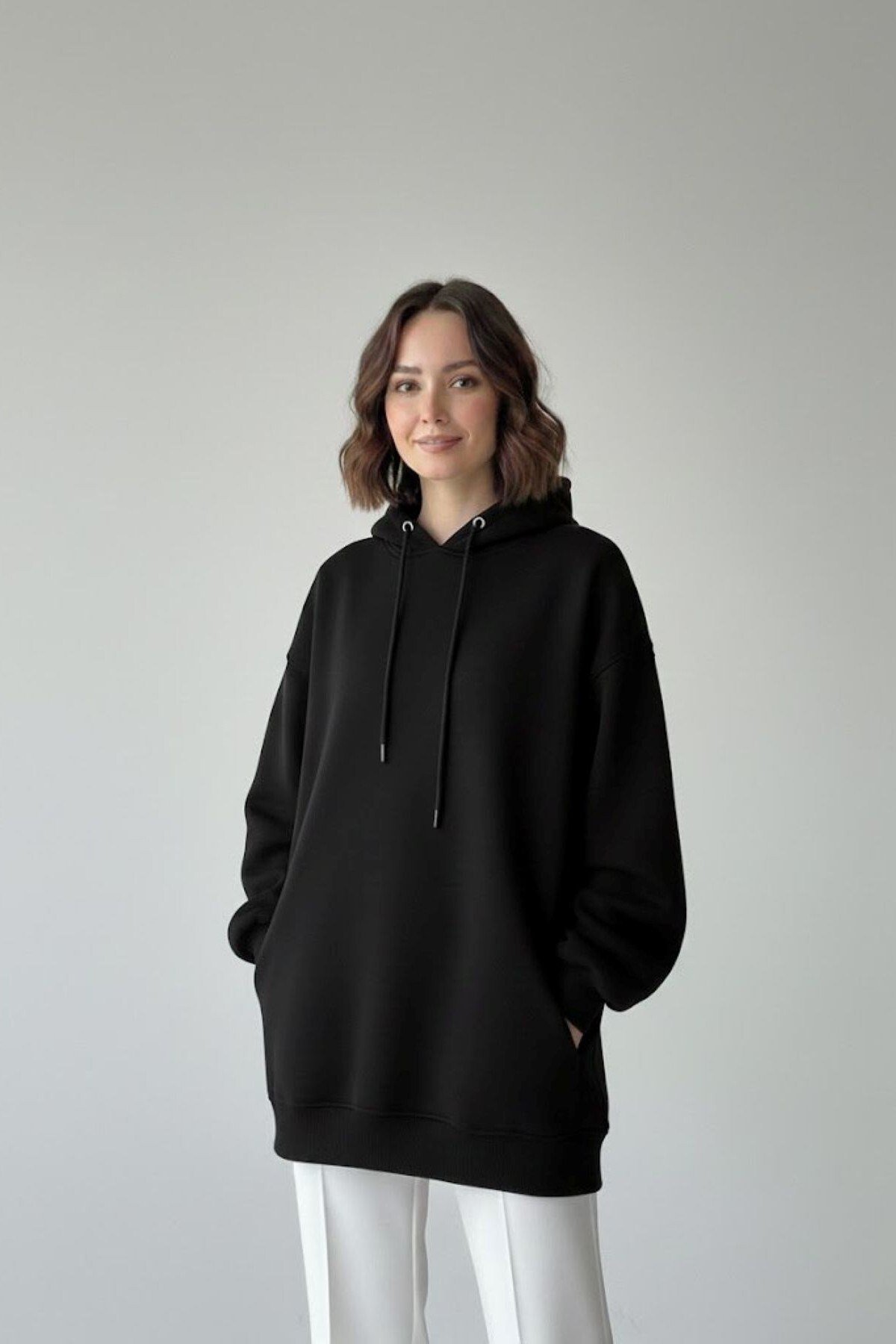 Oversize Kapüşonlu Sweatshirt - Siyah