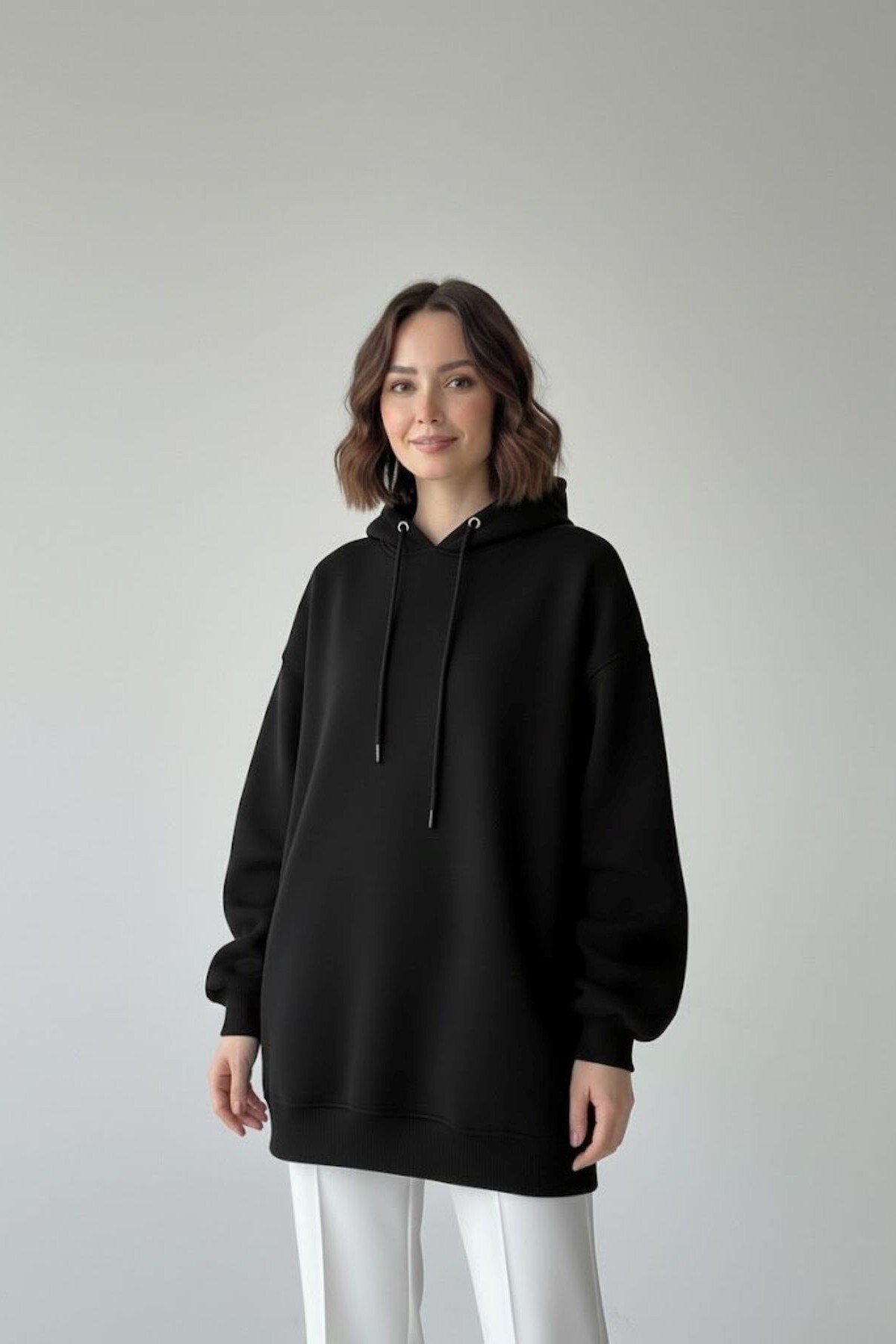 Oversize Kapüşonlu Sweatshirt - Siyah