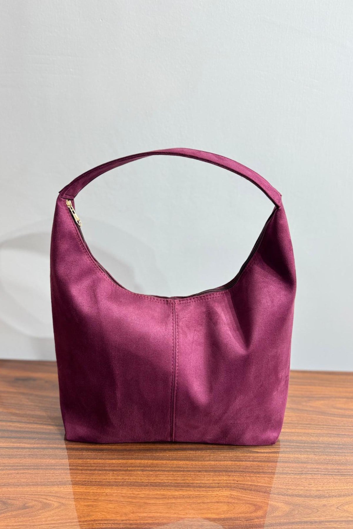 Süet Omuz Çantası - Bordo