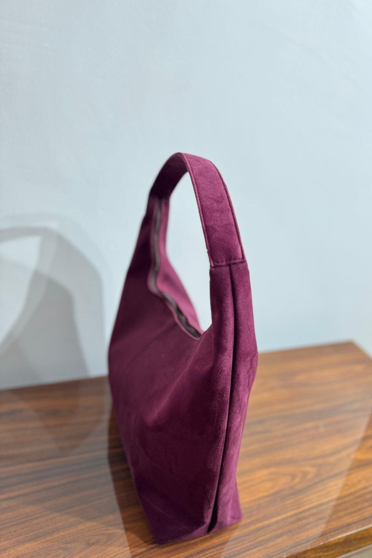 Süet Omuz Çantası - Bordo