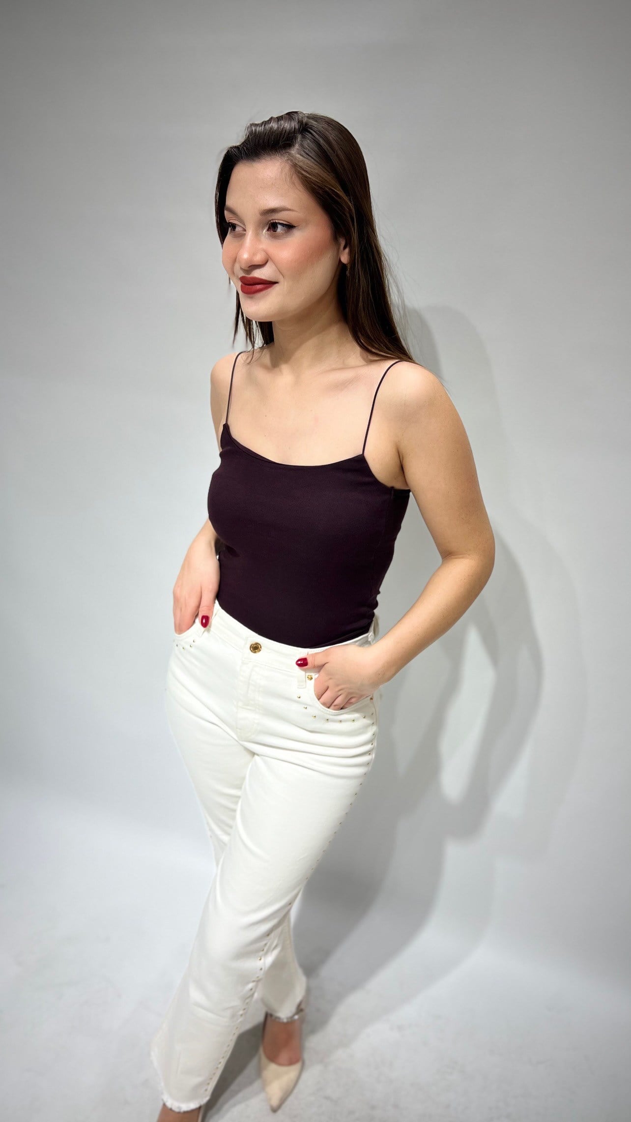 Acı Kahve İnce Askılı Crop Atlet