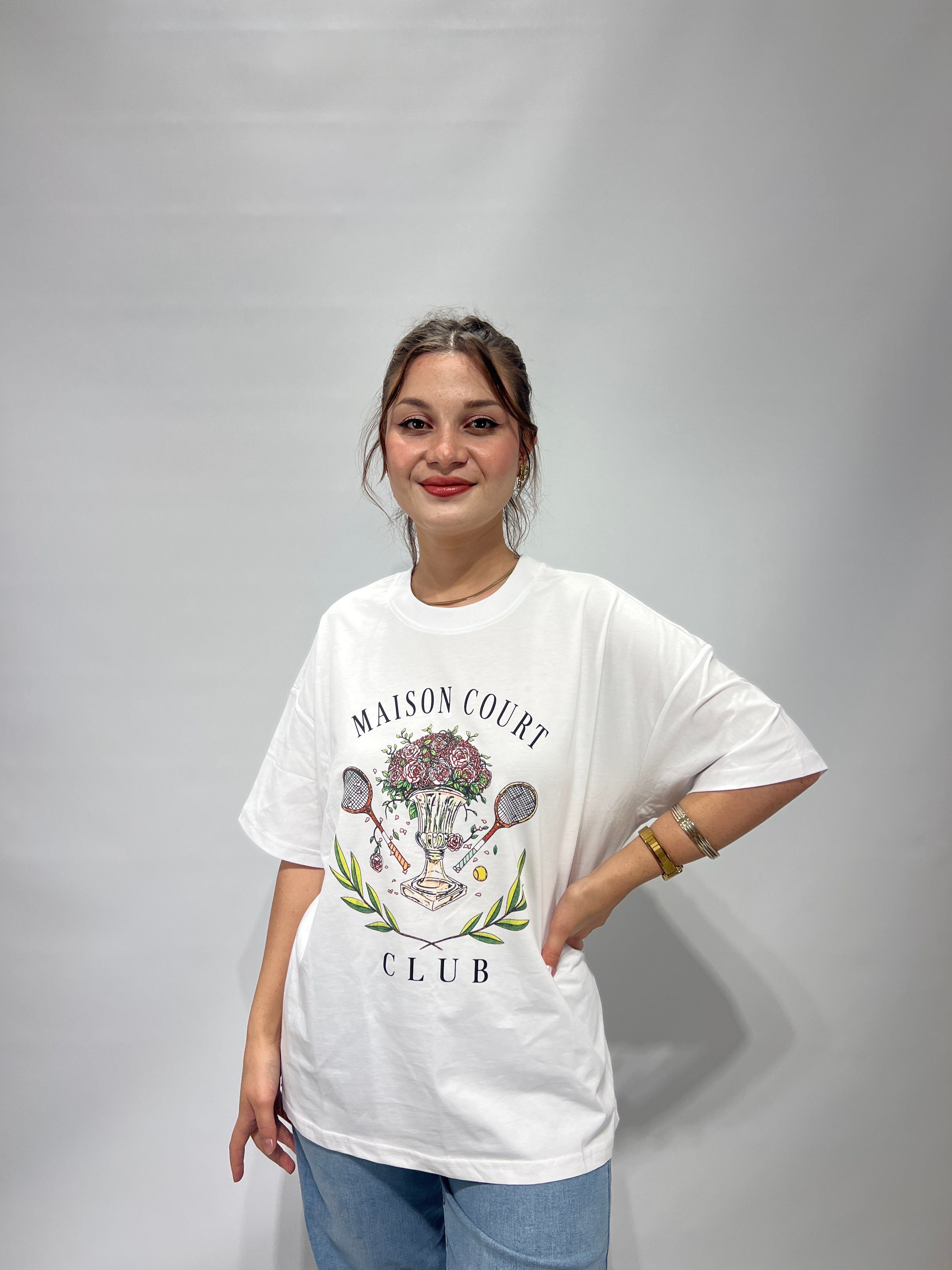 Beyaz Oversize Yazılı Tişört
