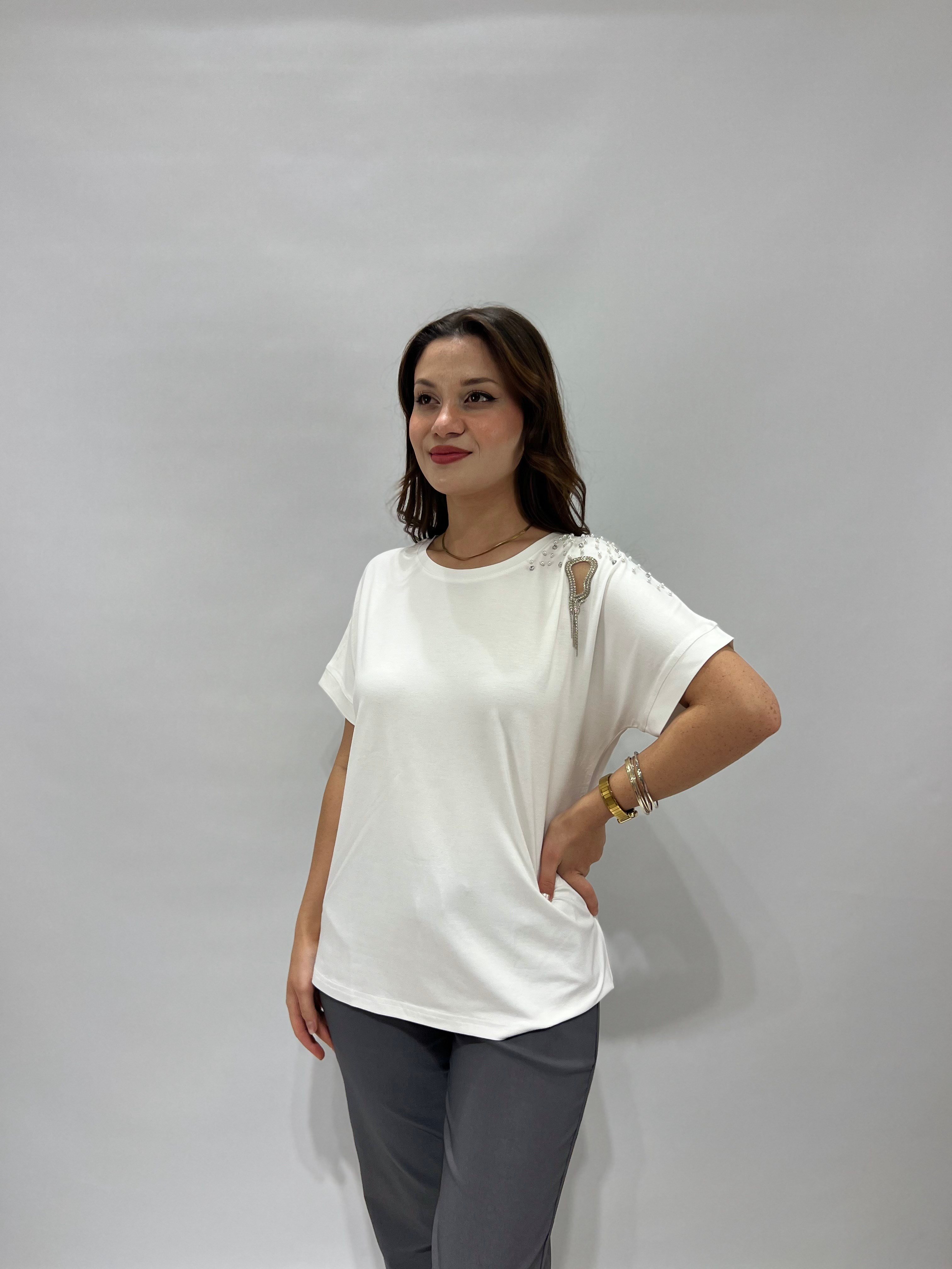Beyaz Taş Detaylı Bluz 