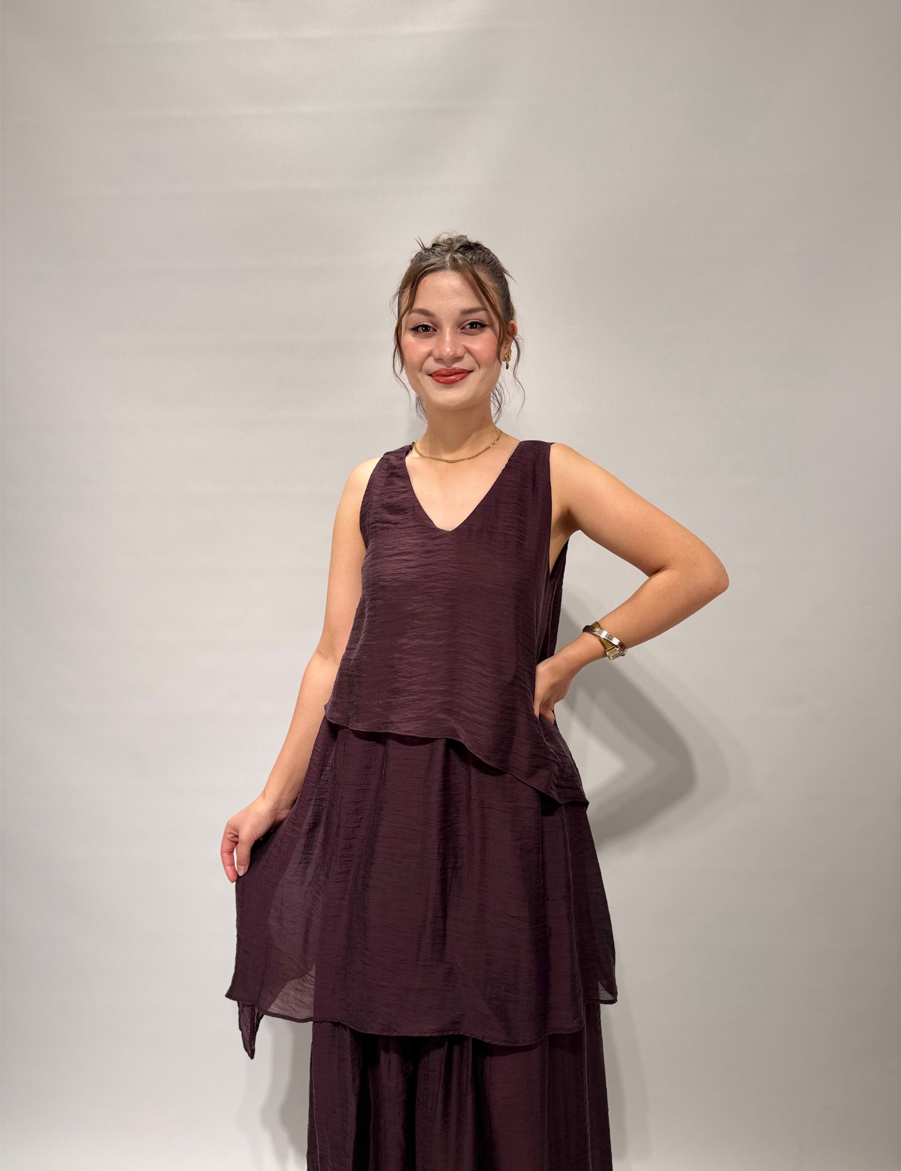 Bordo Katlı Maxi Elbise