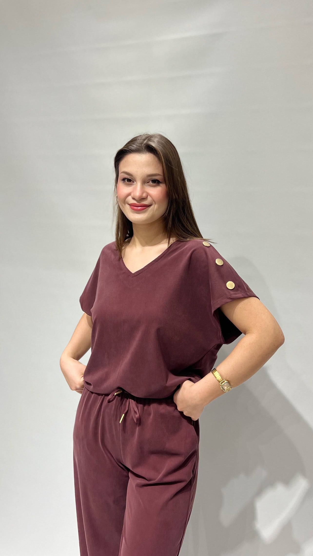 Bordo Omuz Düğmeli Takım