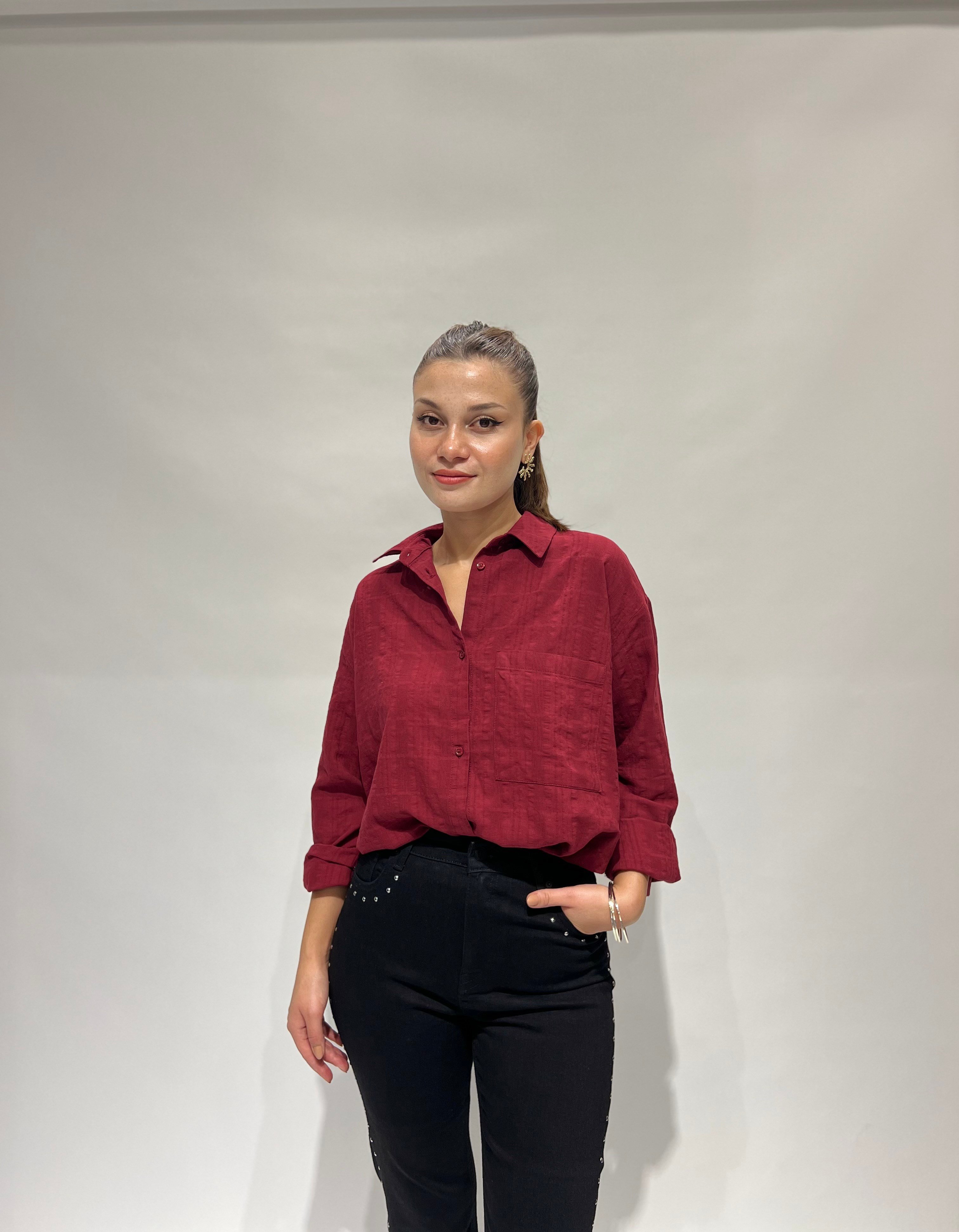 Bordo Pamuklu Gömlek