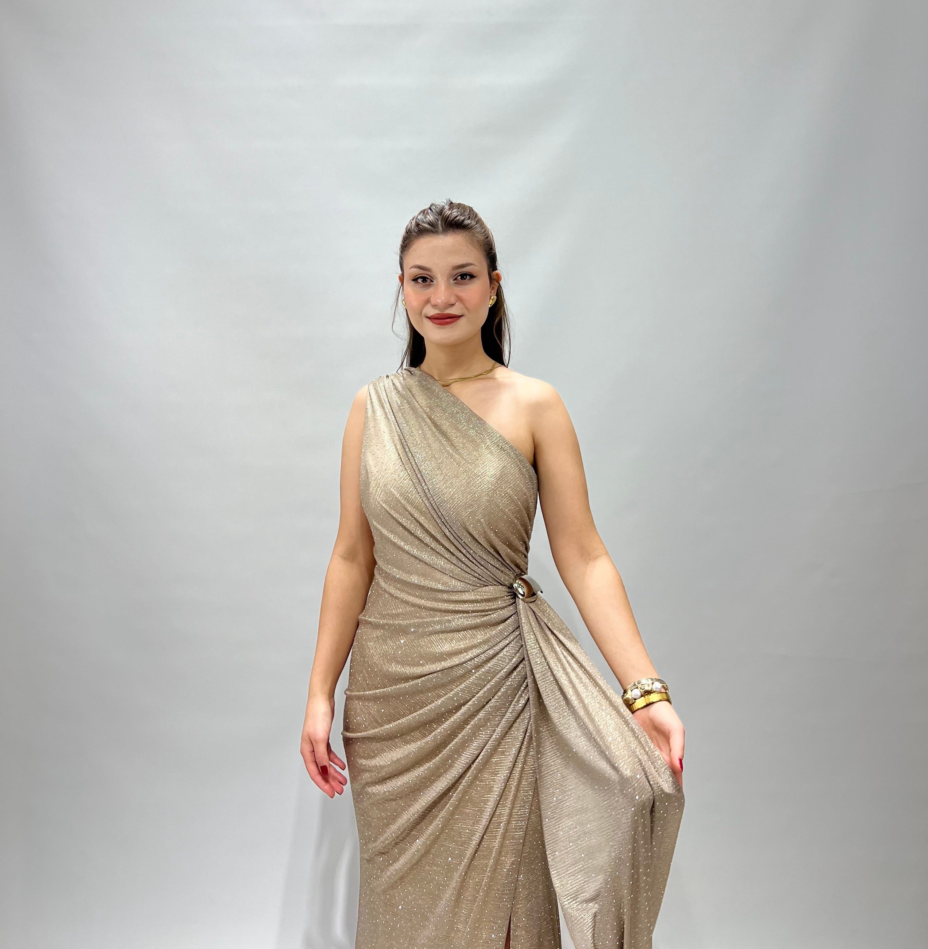 Gold Tek Omuz Elbise