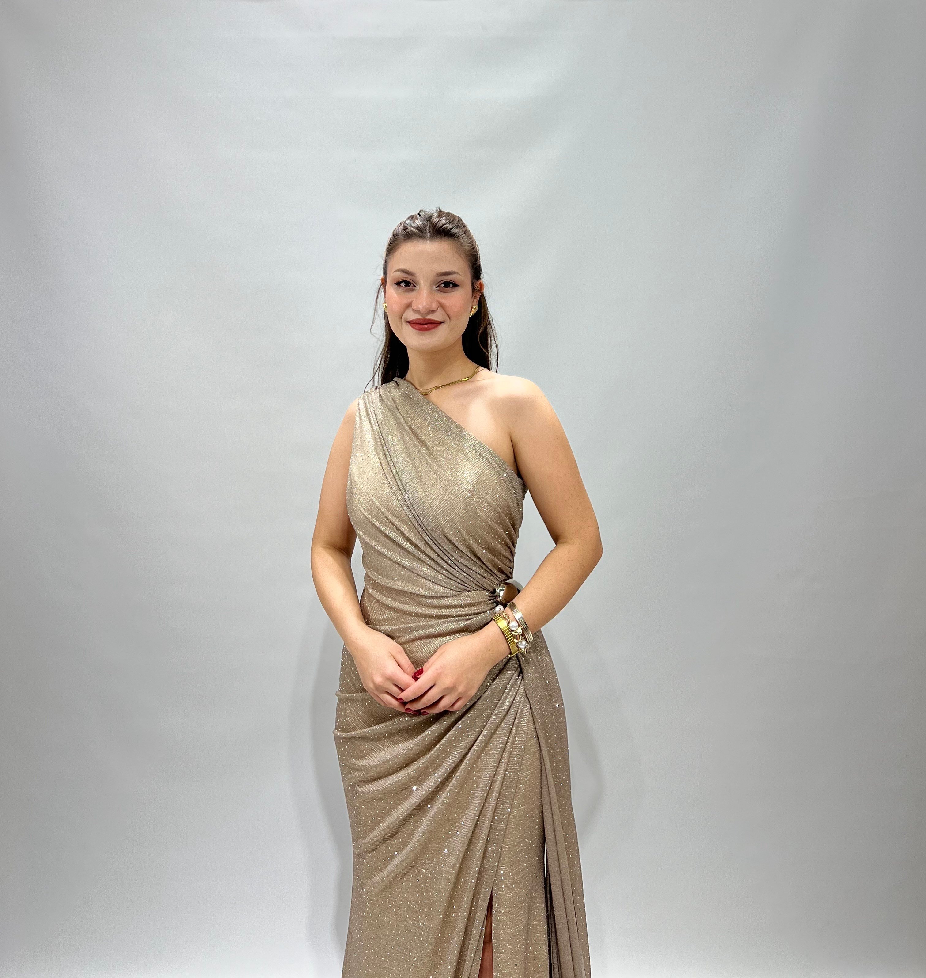 Gold Tek Omuz Elbise