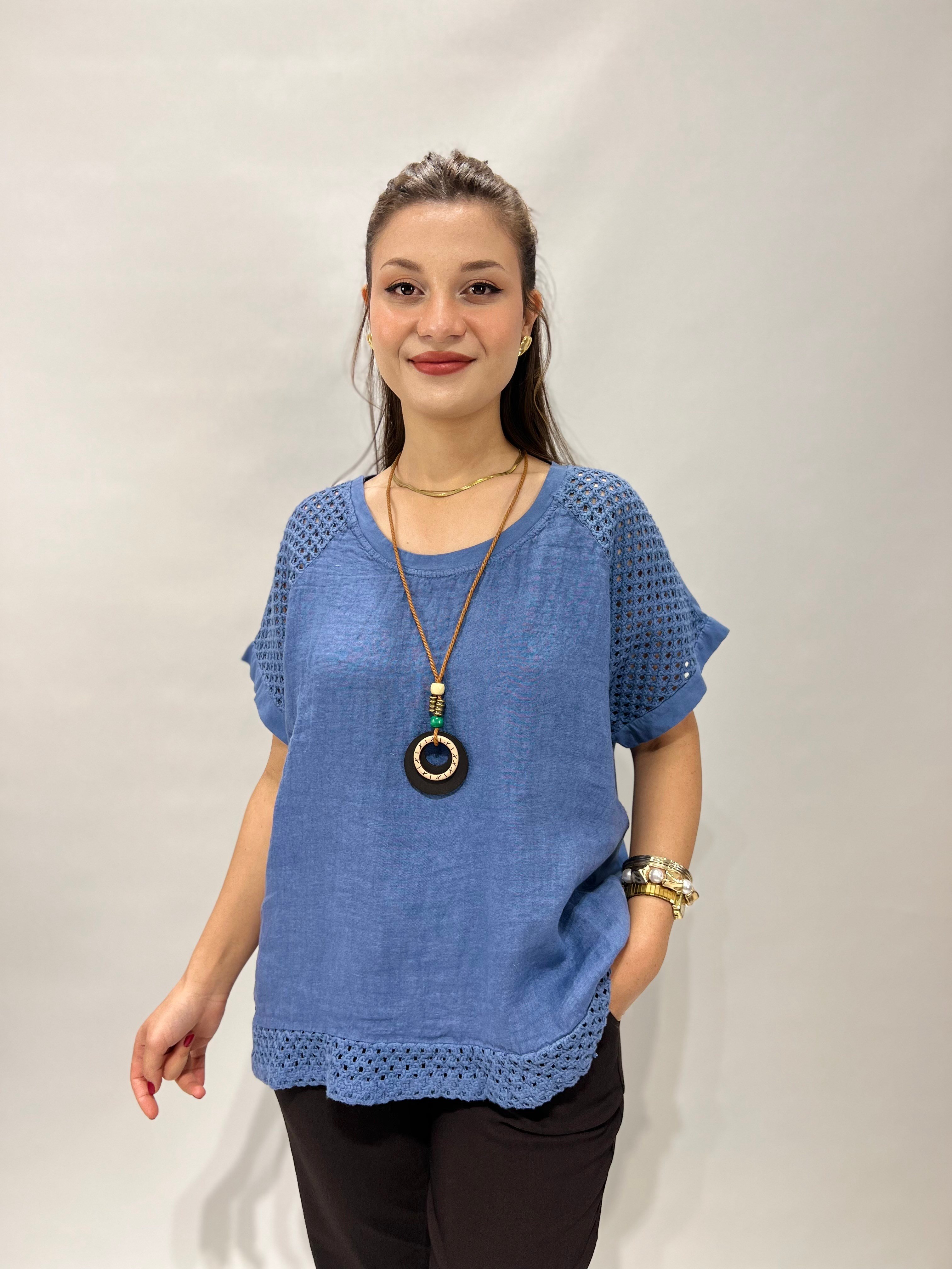 Kolu Delikli Kolyeli Bluz MAVİ