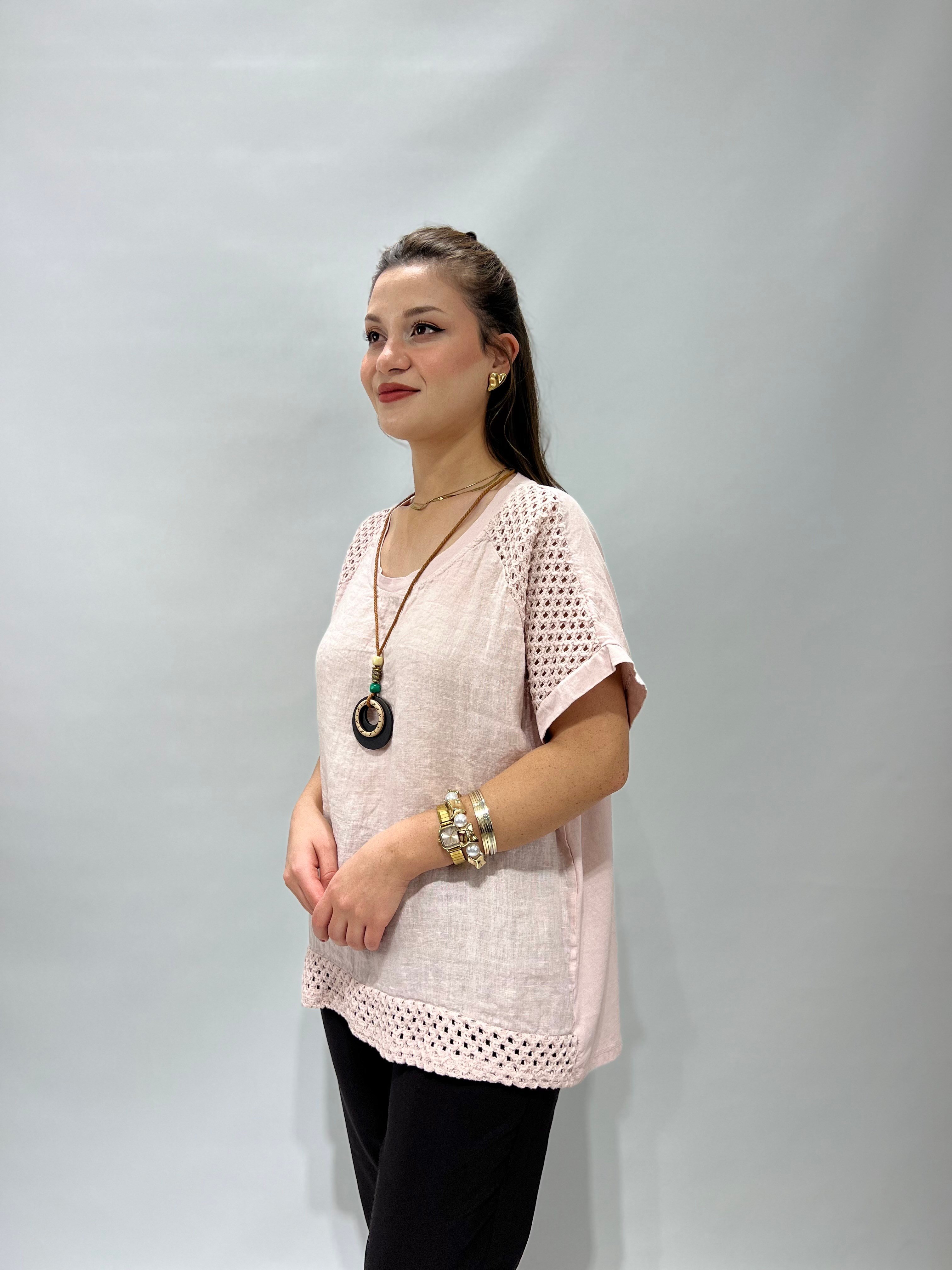 Kolu Delikli Kolyeli Bluz PEMBE
