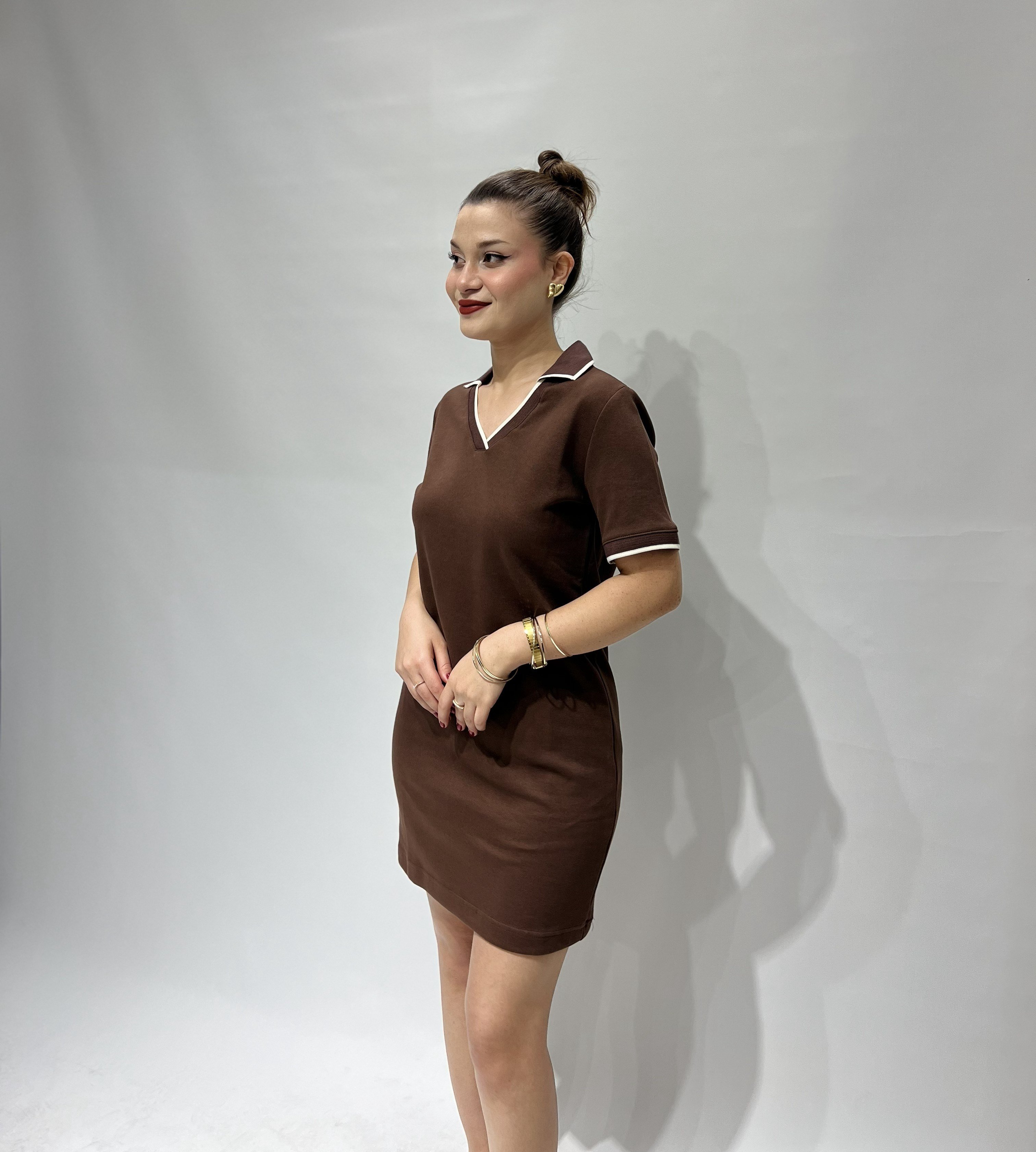 Koyu Kahve Polo Yaka Elbise