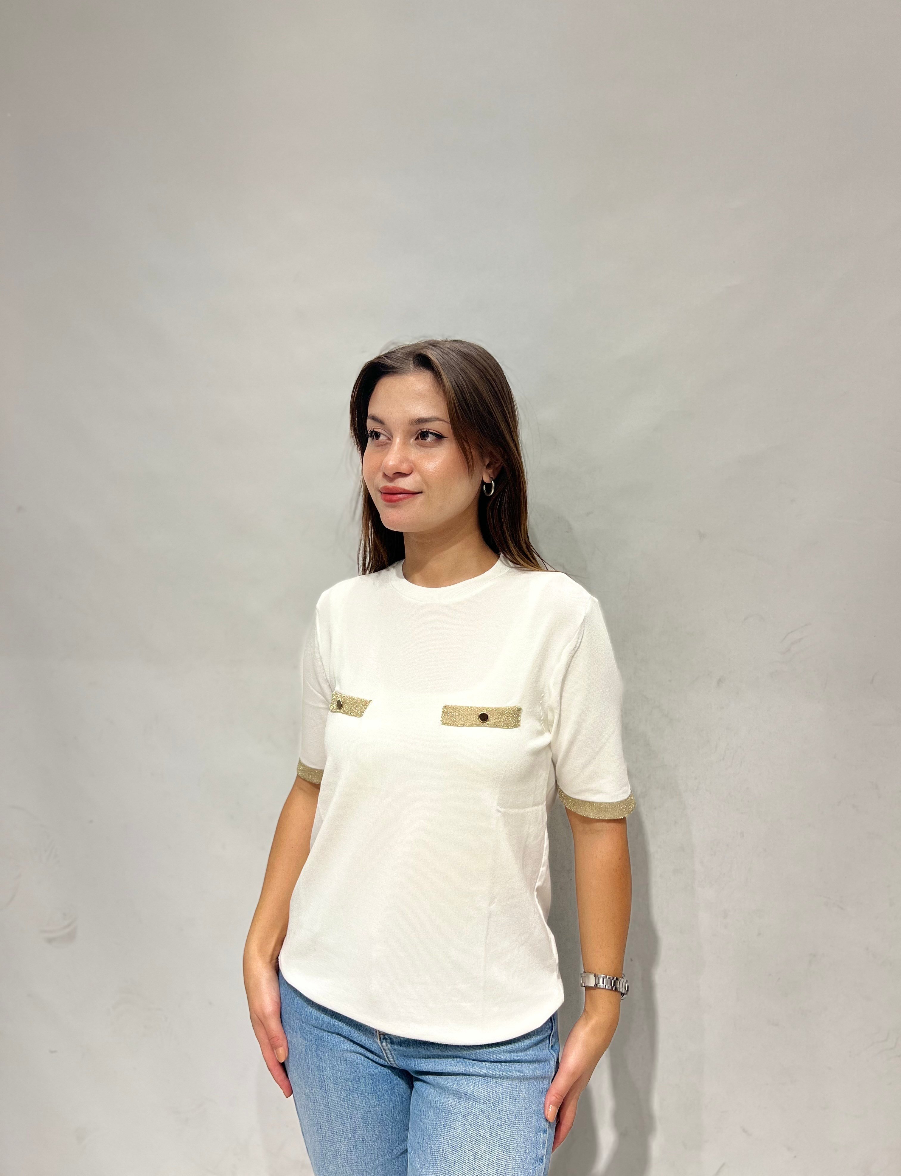 Krem Cep Detaylı Triko Bluz 
