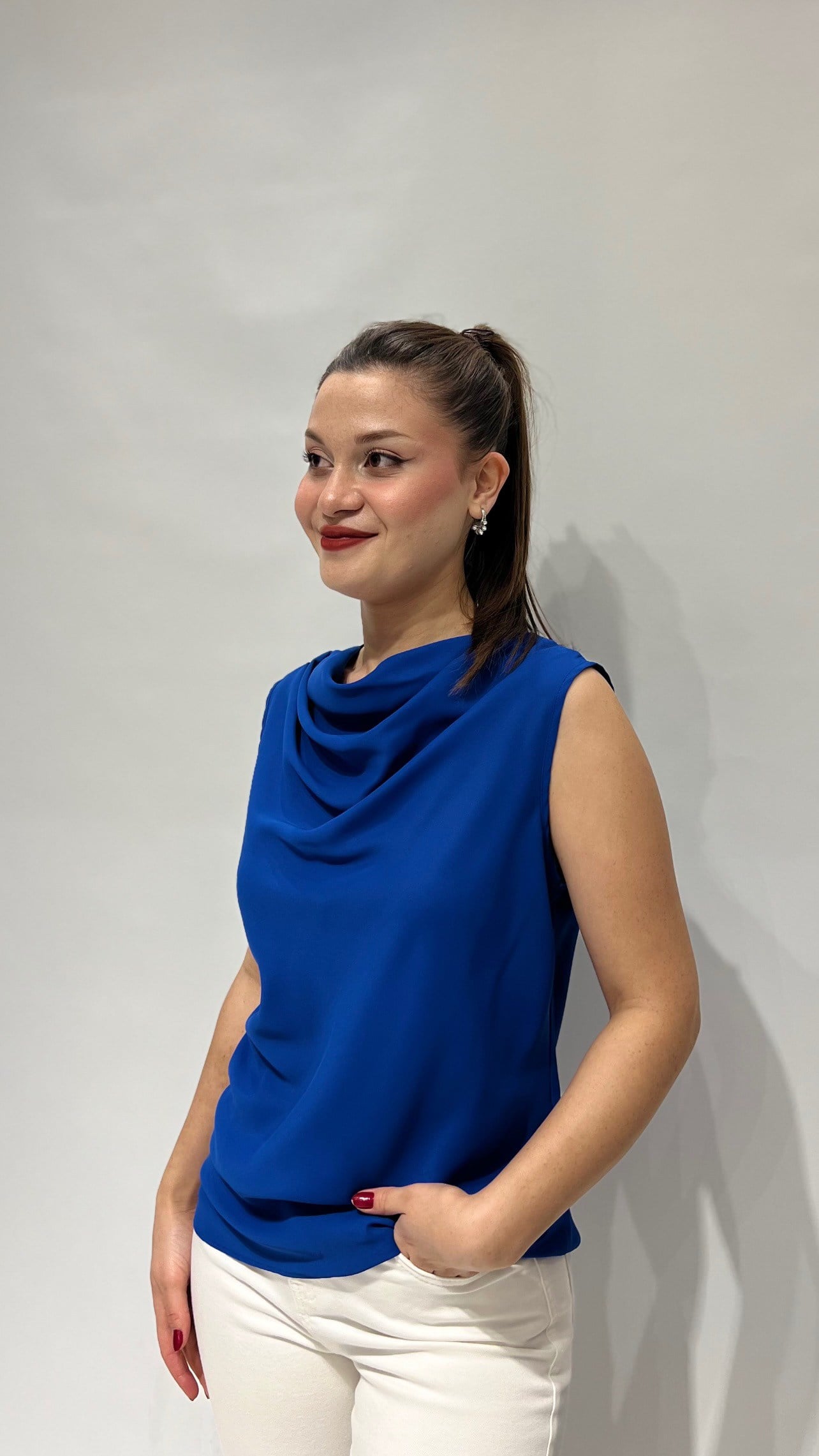 Saks Mavi Degaje Şifon Bluz
