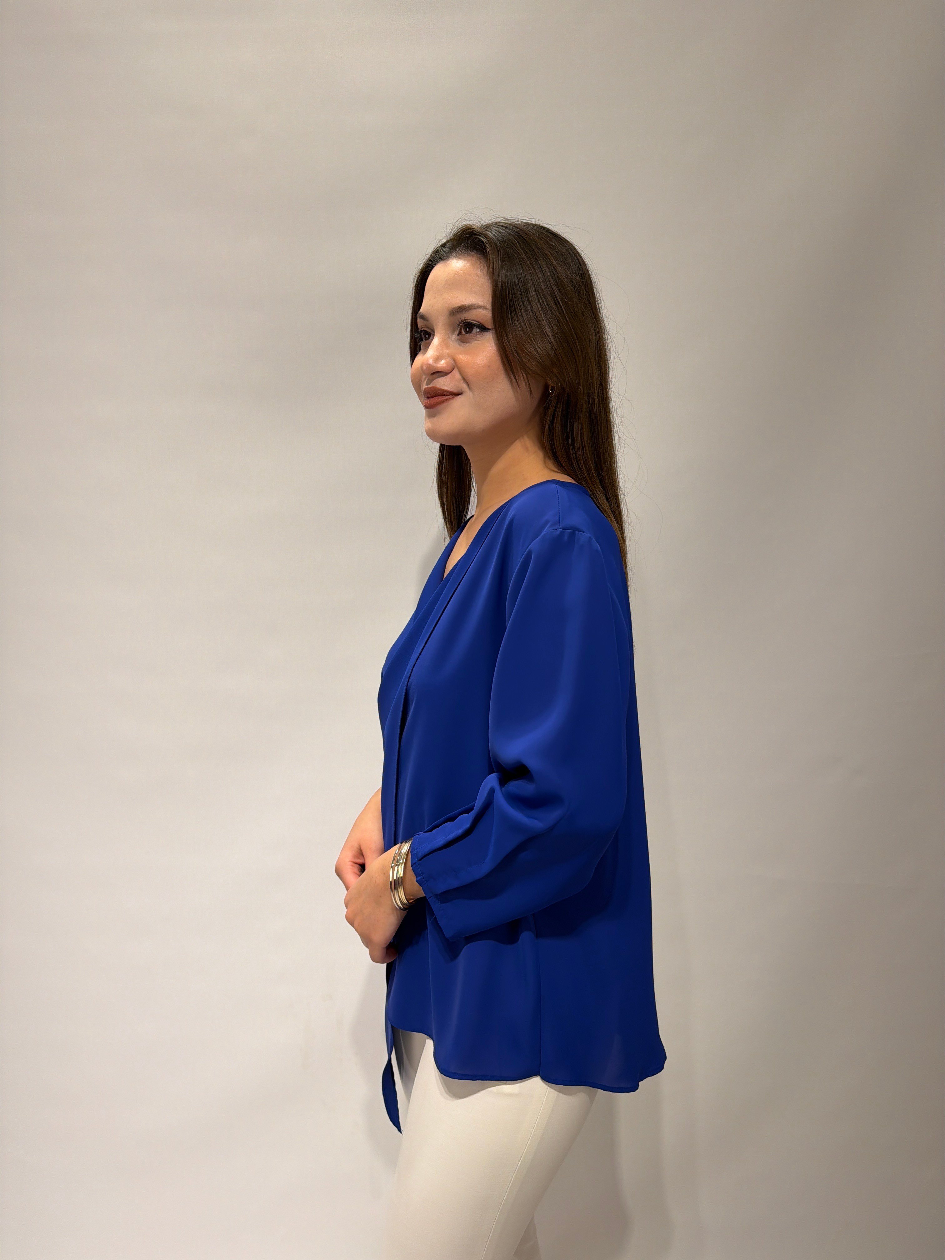 Saks Mavi Kruveze Kolu Pensli Bluz