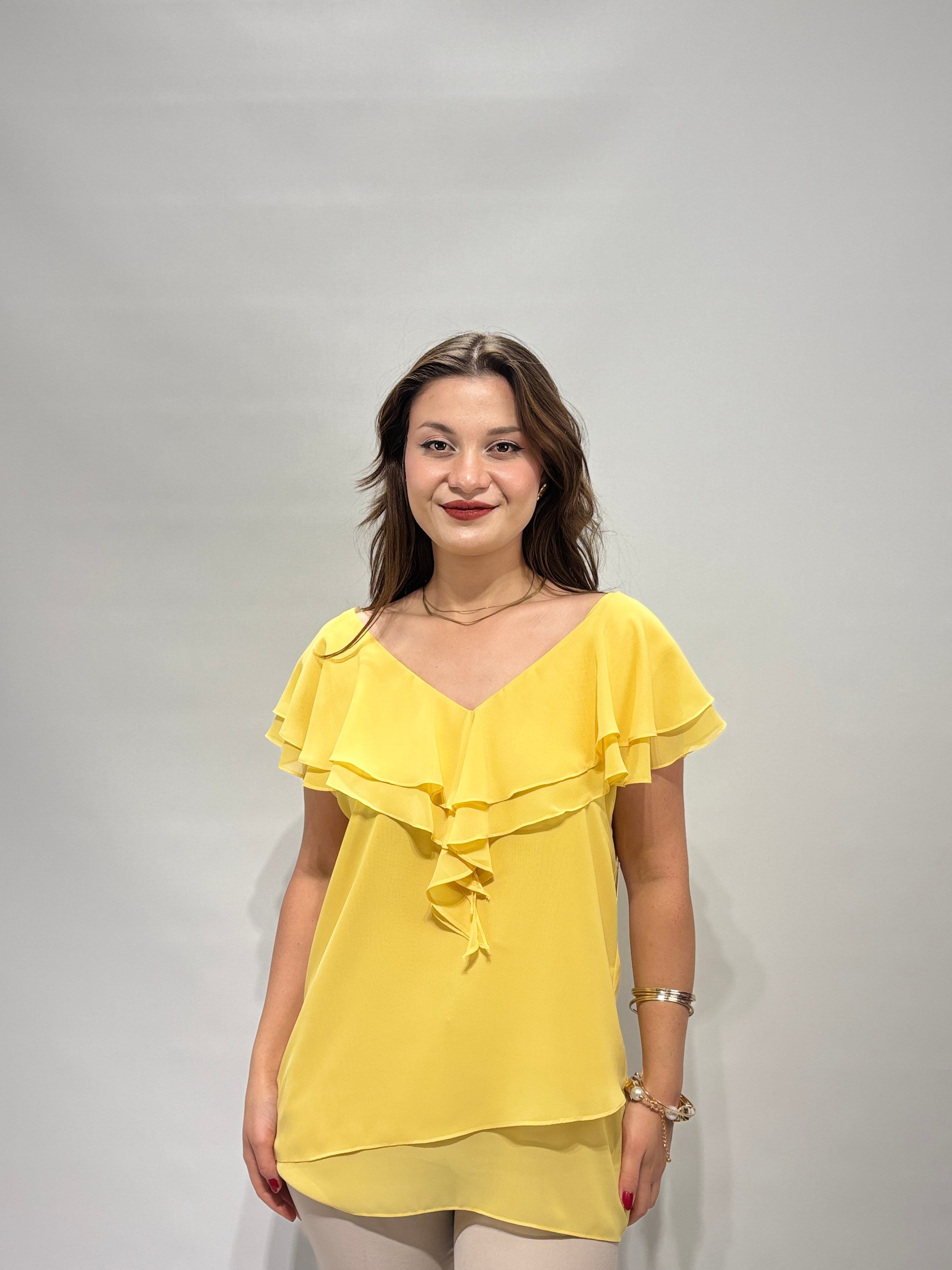 Sarı Fırfırlı Şifon Bluz