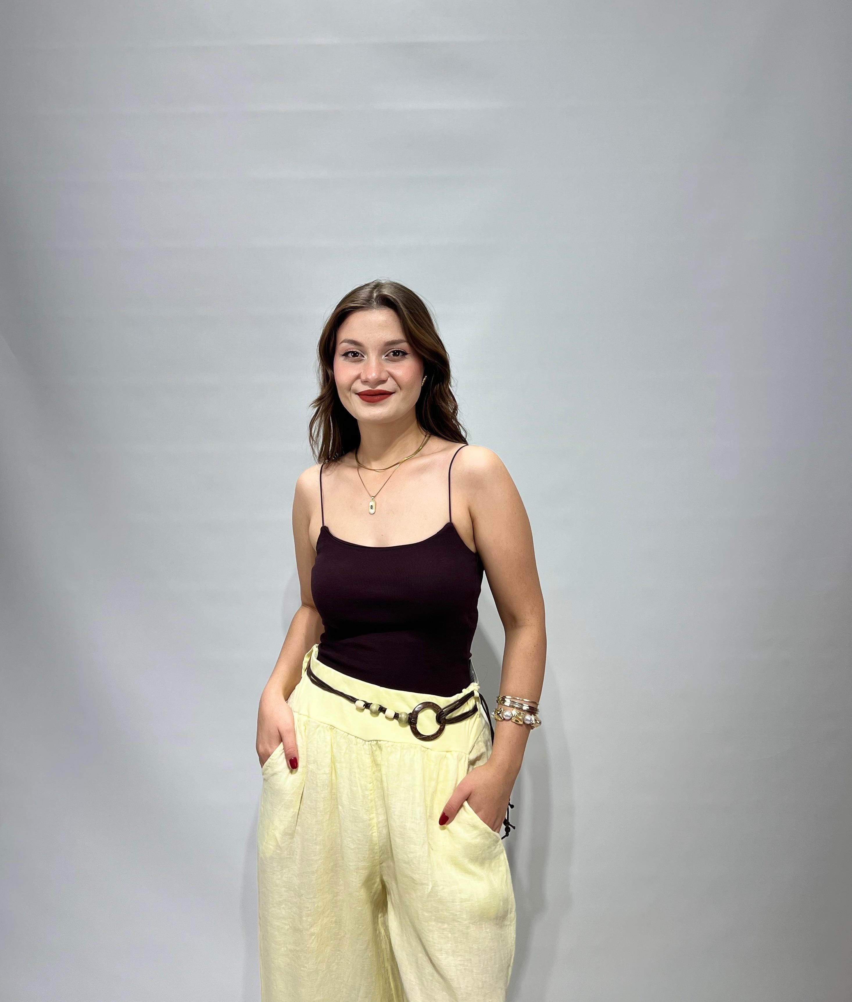 Sarı Keten İtalyan Pantolon