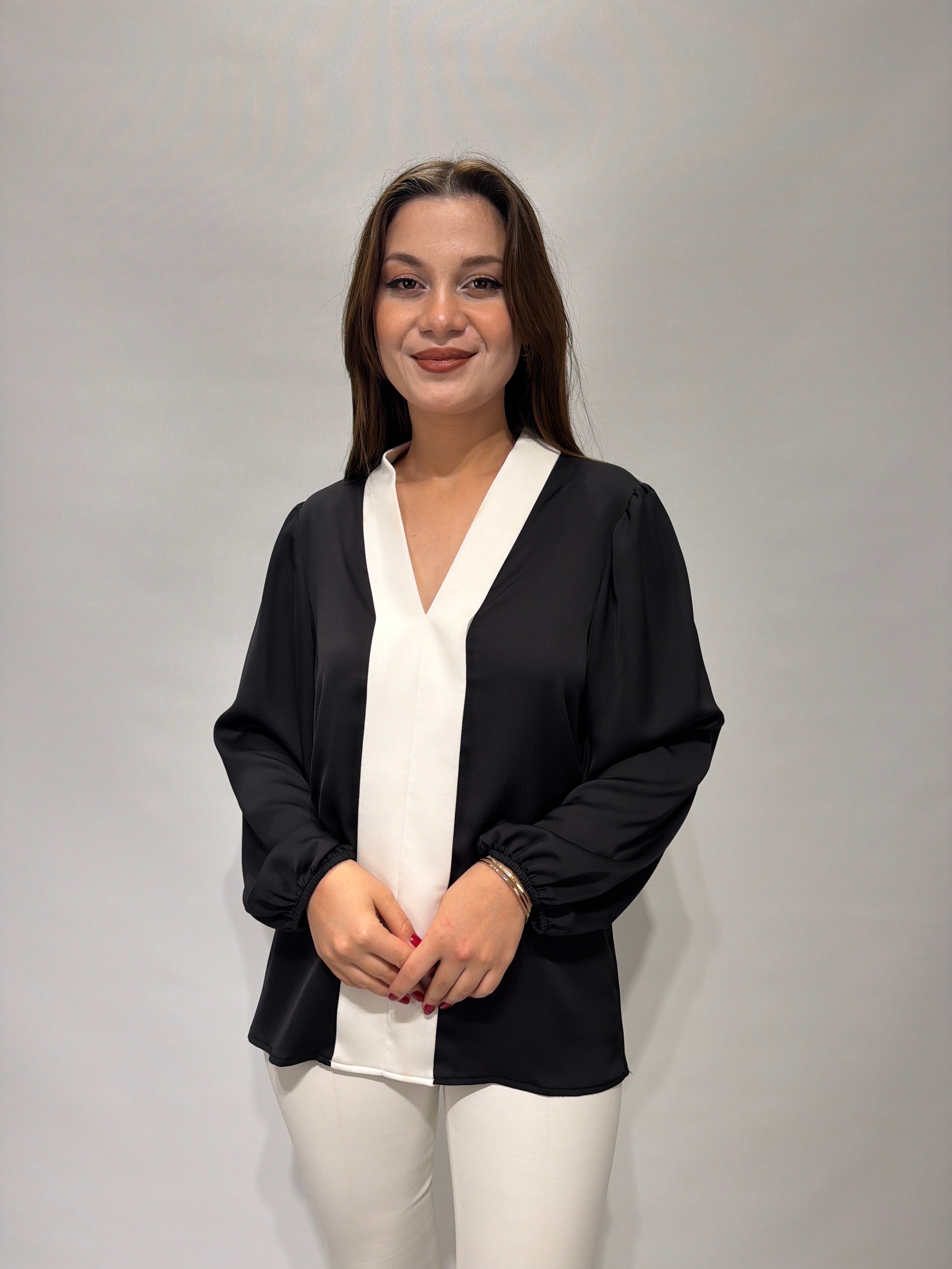 Siyah-Beyaz Şeritli Bluz