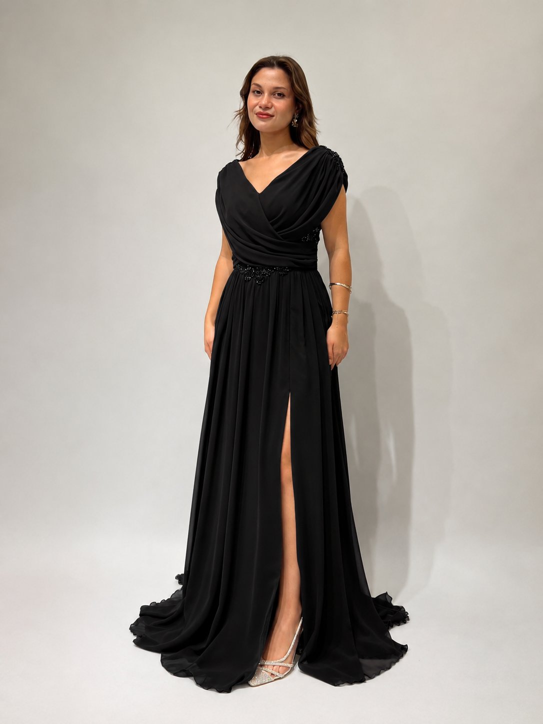 Siyah Şifon Uzun Abiye