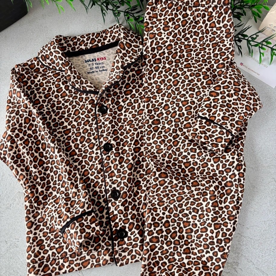 2-6 YAŞ ARASI LEOPAR DESENLİ %100 COTTON PİJAMA TAKIMI