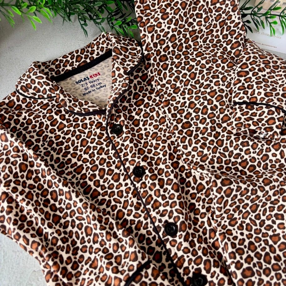 2-6 YAŞ ARASI LEOPAR DESENLİ %100 COTTON PİJAMA TAKIMI
