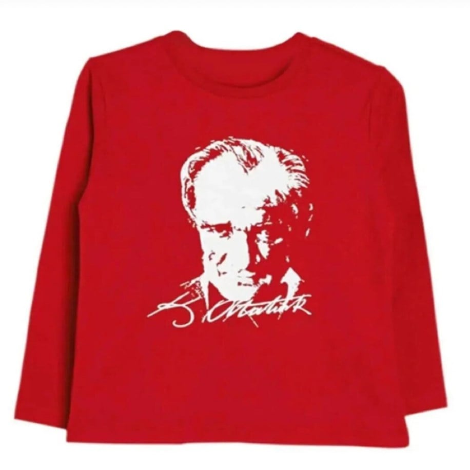 ATATÜRK BASKILI UZUN KOLLU KIRMIZI TİŞÖRT