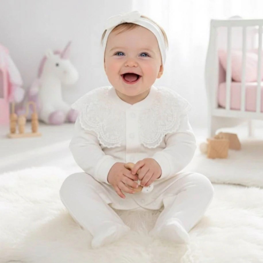 BEYAZ TÜL DETAYLI KIZ BEBEK TULUMU