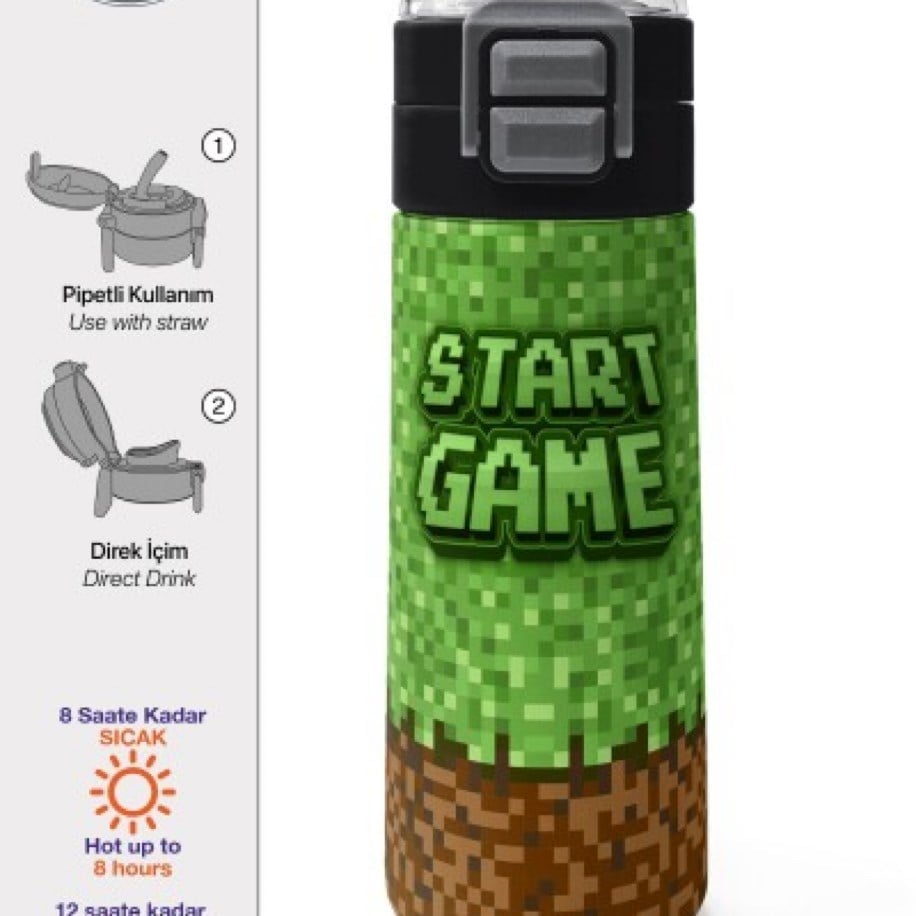 CORAL HİGH MİNECRAFT DESENLİ PİPETLİ VE DİREK İÇİM 500ml ÇELİK SULUK